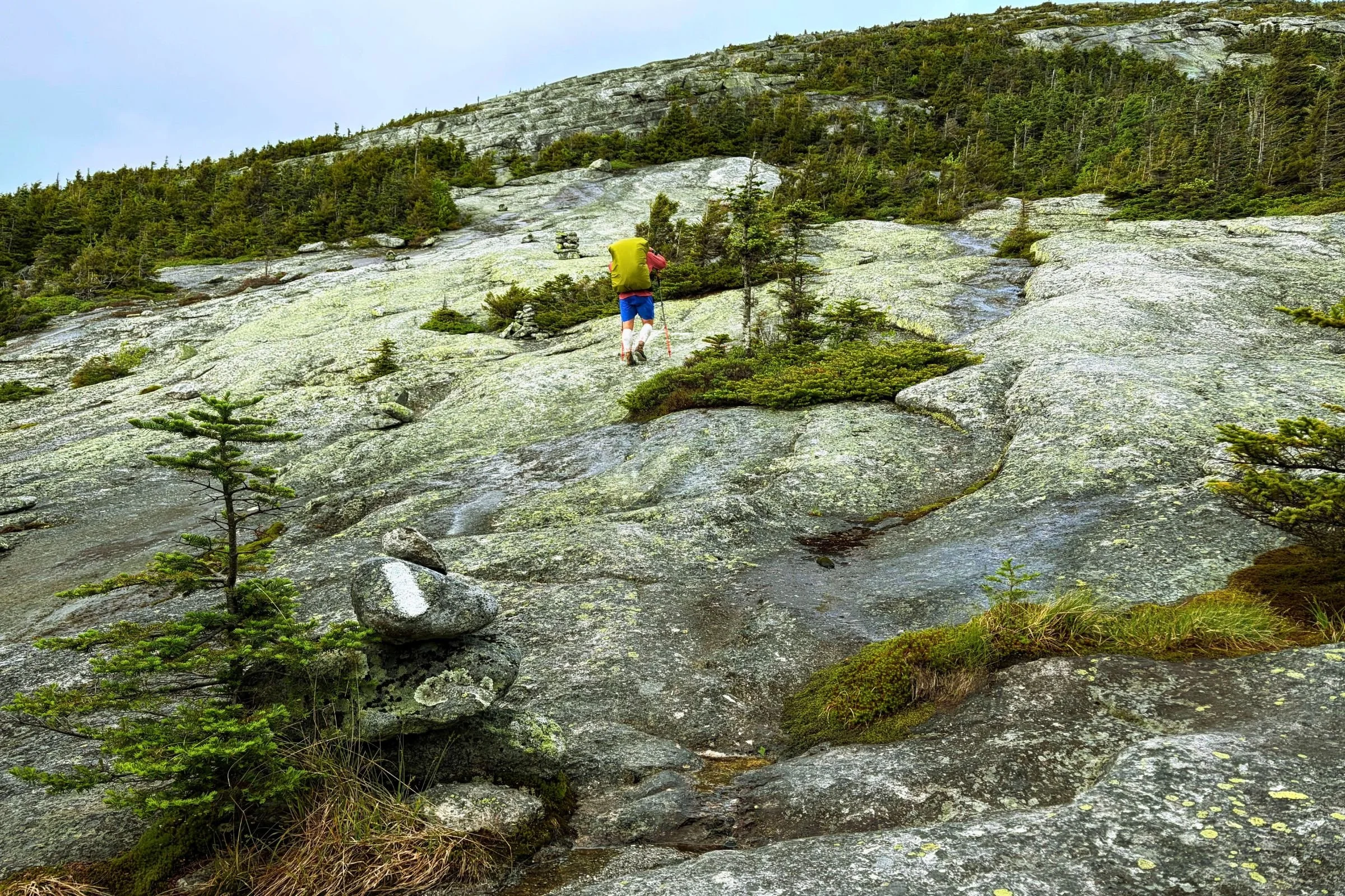 The rock slab climb up to East Baldpate is dynamic and unique, and can be psychologically intimidating.