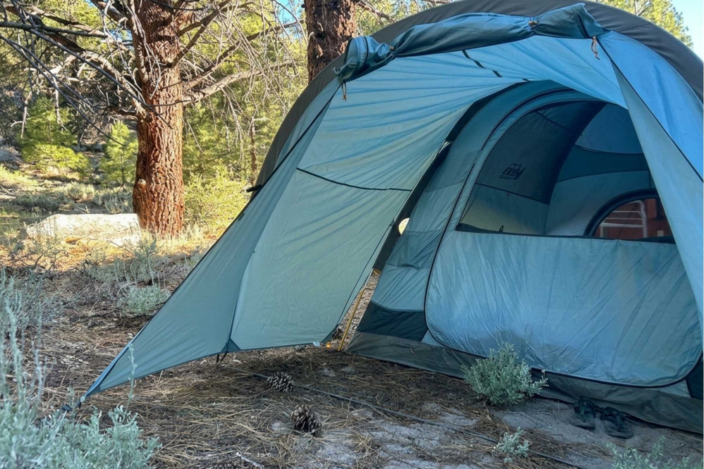 REI Co-op Westward 6 Tent vestibule in forest setting