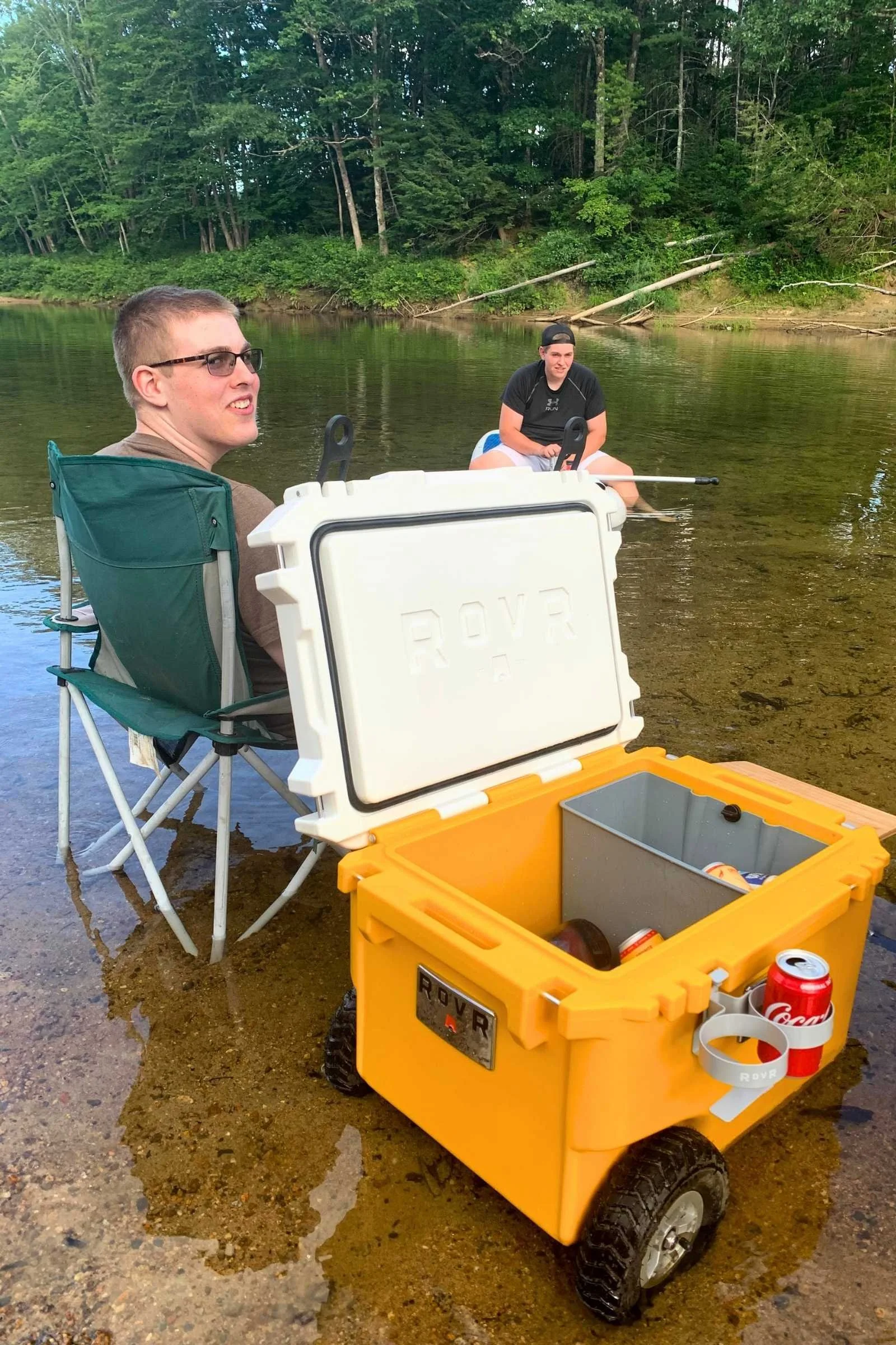 On a hot summer day, the burly tires on the Rovr made it easy to roll right through the sand and into the water. That way, we didn’t have to get out of the water to get our snacks and drinks! Photo by Josette Deschambeault.