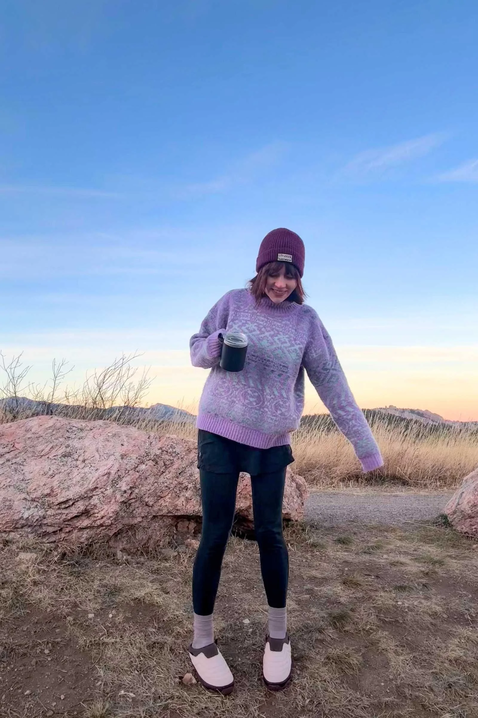 Testing the Icebreaker Hiking Skort on an chilly day