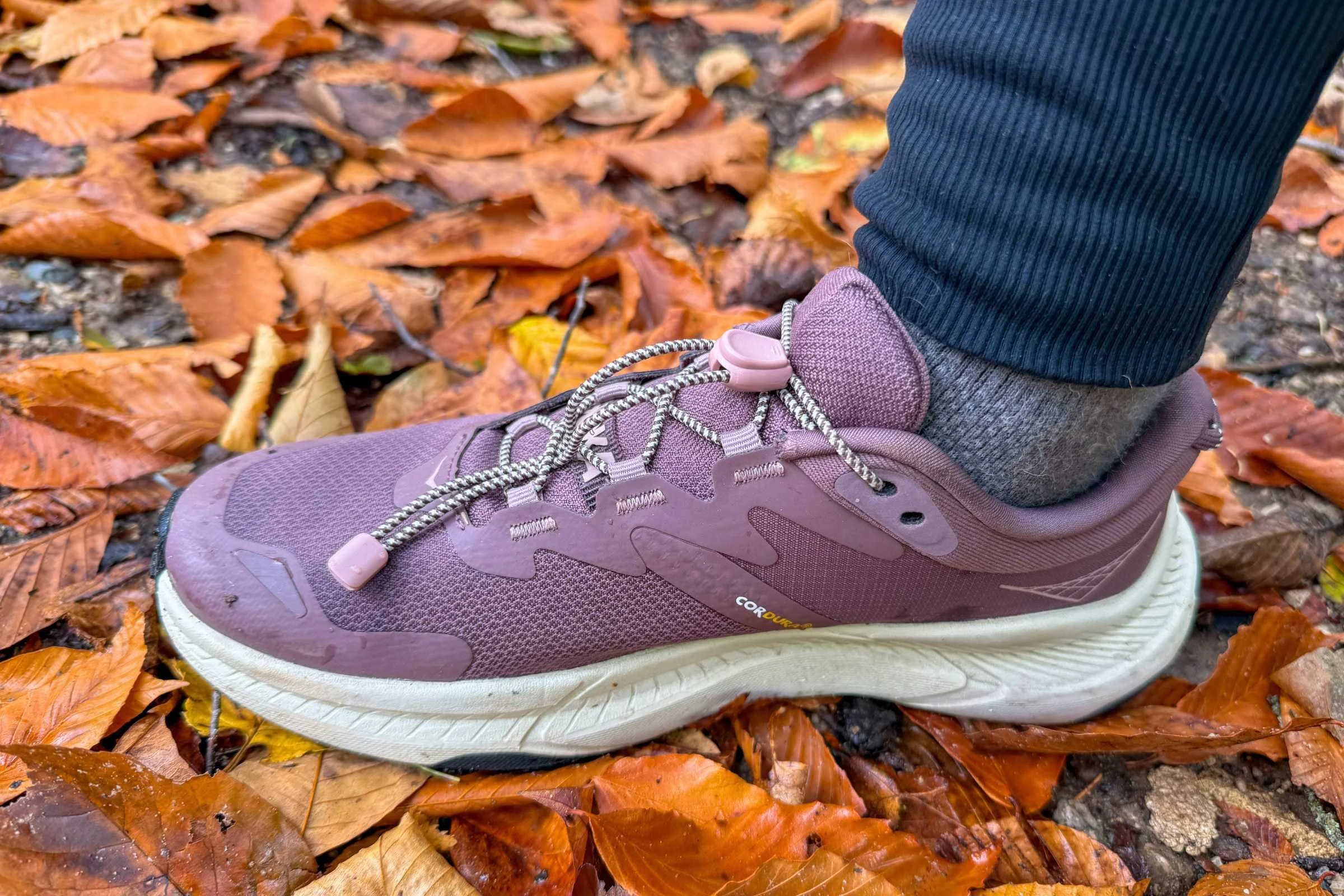 With the single-pull toggle lacing, you can easily slip these shoes on and off, and tighten them enough to feel secure for a casual hike.