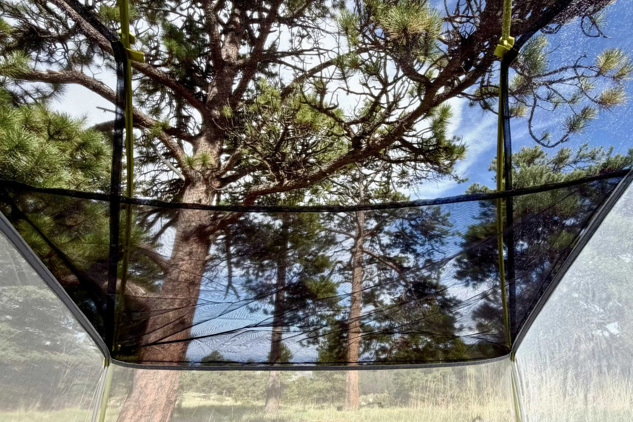 One of the best perks of the asymmetrical NEMO Dragonfly tent: views unobstructed by any cross poles! Also great for nighttime stargazing.