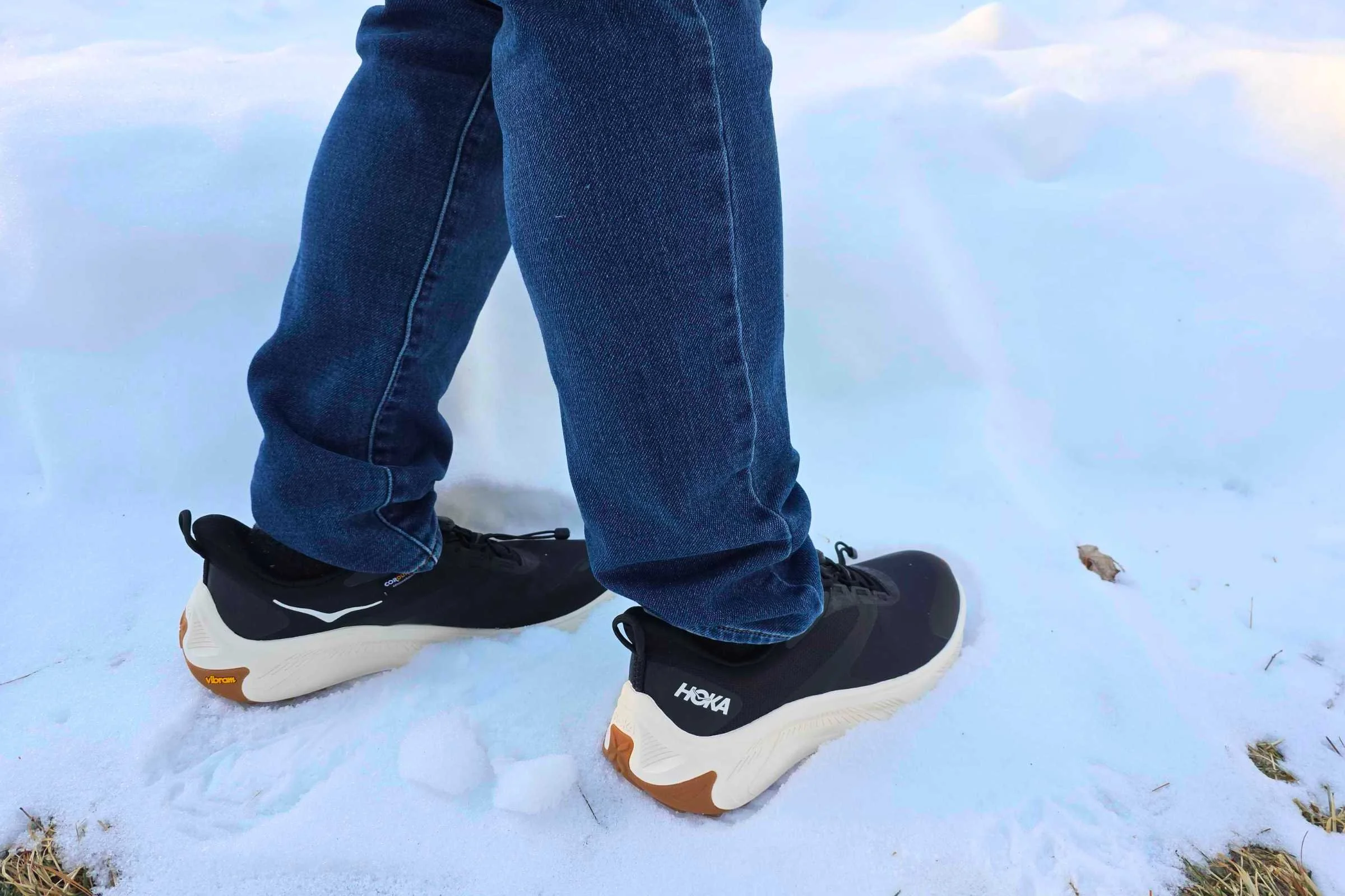 The Vibram outsole offers enough traction for walking or hiking on lightly snowy paths.