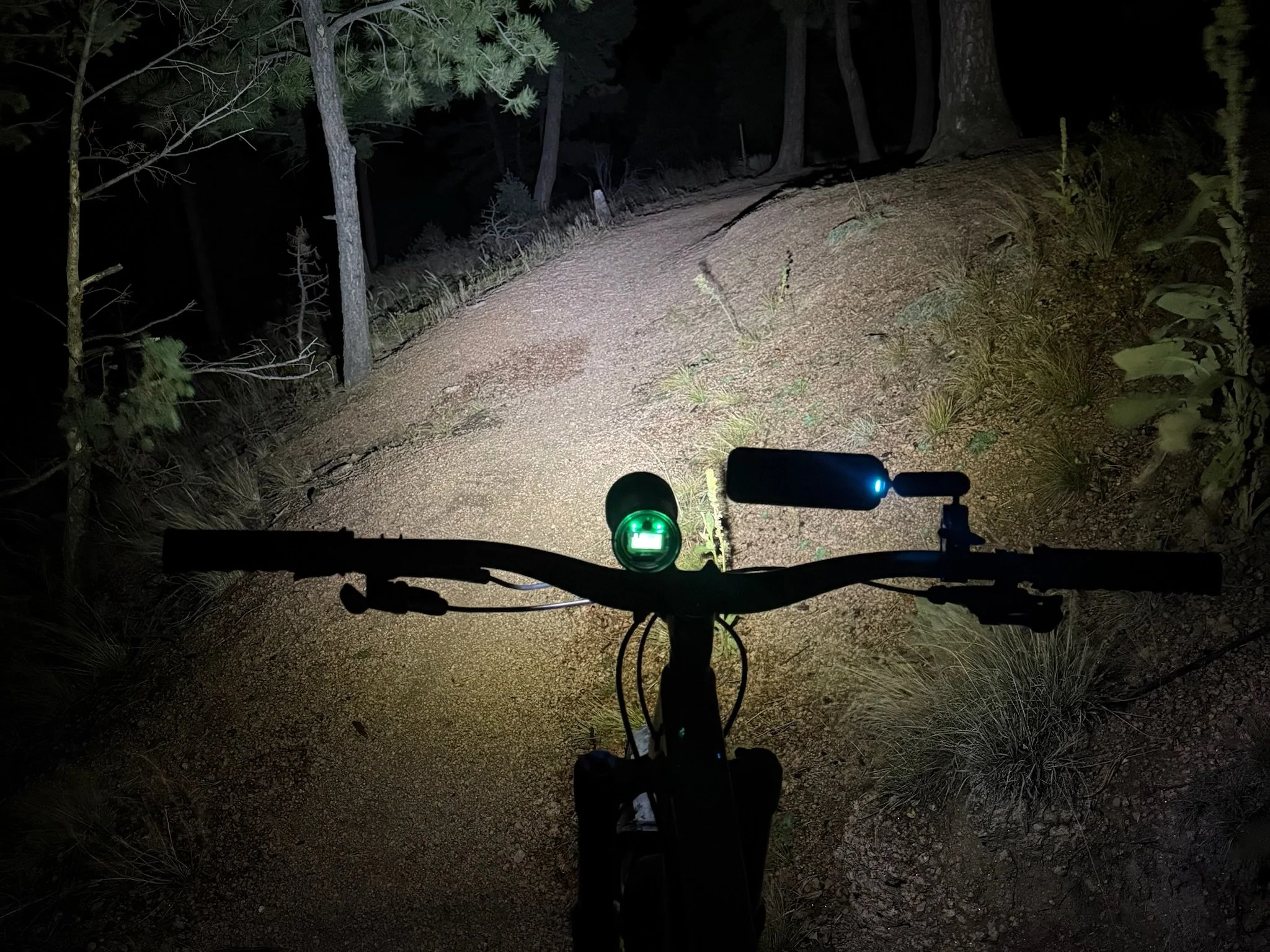 The Exposure SixPack provides great peripheral light as well as central focus for riding every type of trail at night. Courtesy Chris Meehan.