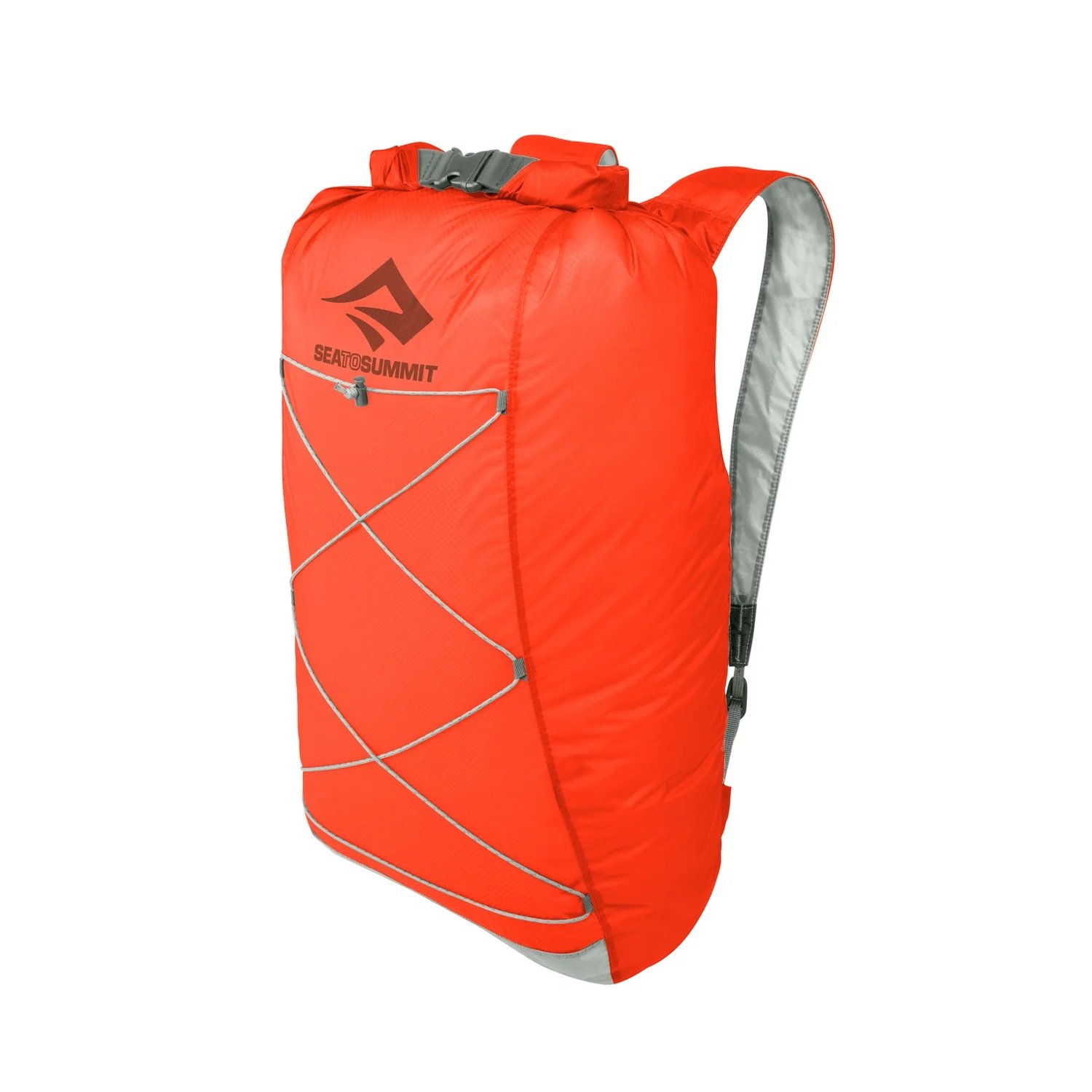 The Sea to Summit Ultra-Sil Dry Daypack in bright orange color with grey trim