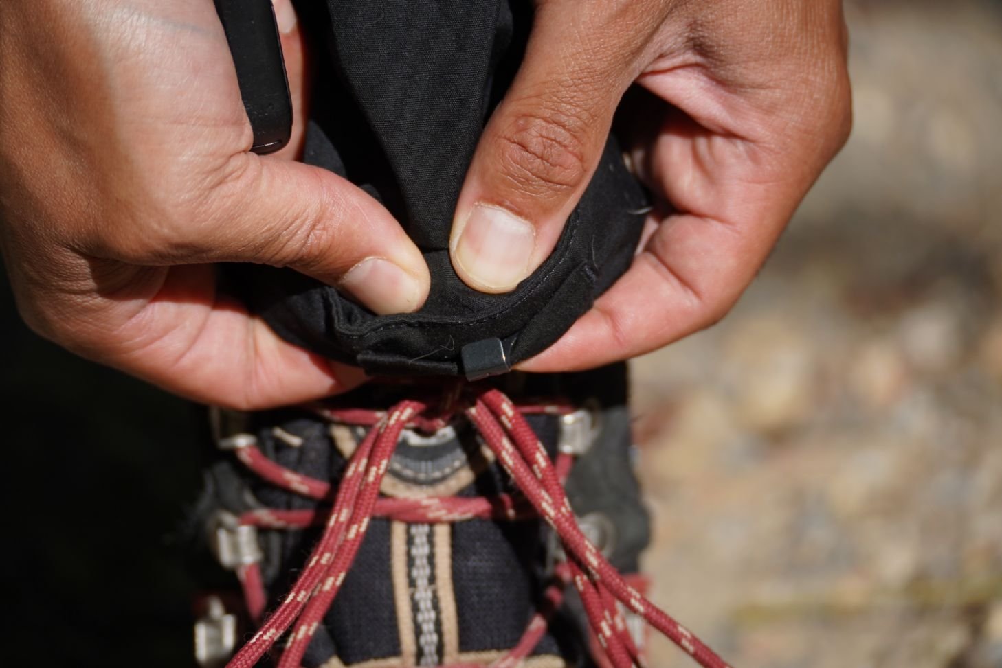 A close-up of the ankle adjustment system of the Fjallraven Vidda Pro Ventilated Trousers