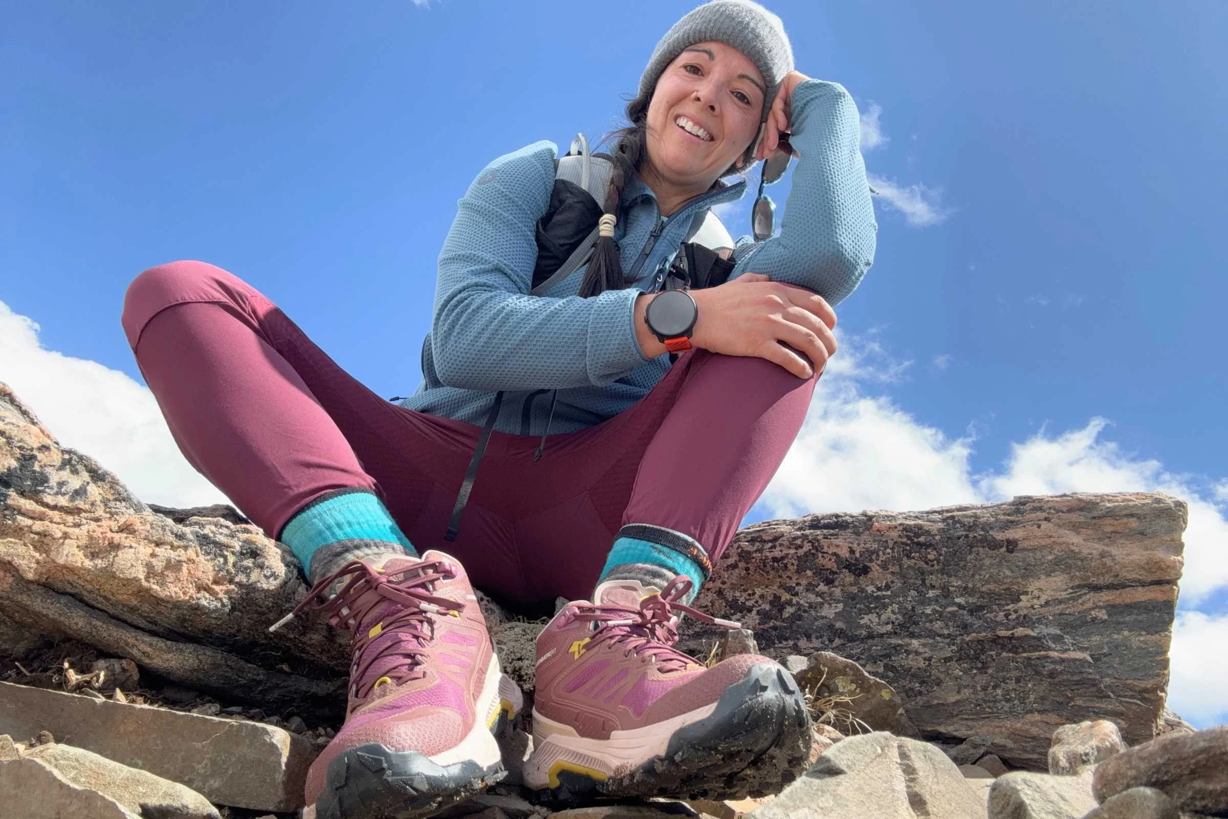 The author wearing the Oboz Katabatic RT Mid GTX hiking boots on a Colorado Thirteener hike