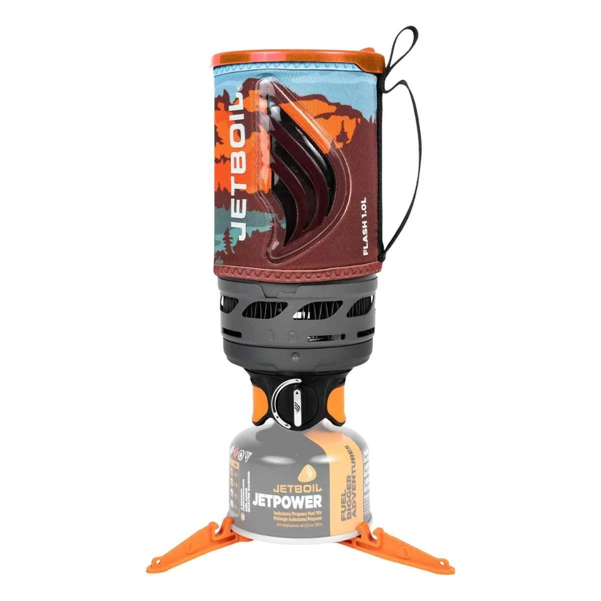 The Jetboil Flash 1.0L attached to an isobutane fuel canister.