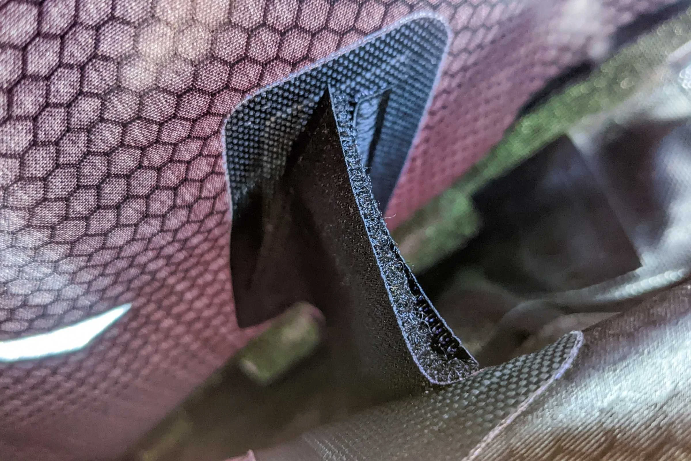 Close up of the full divider on the ORTLIEB bike frame bag.