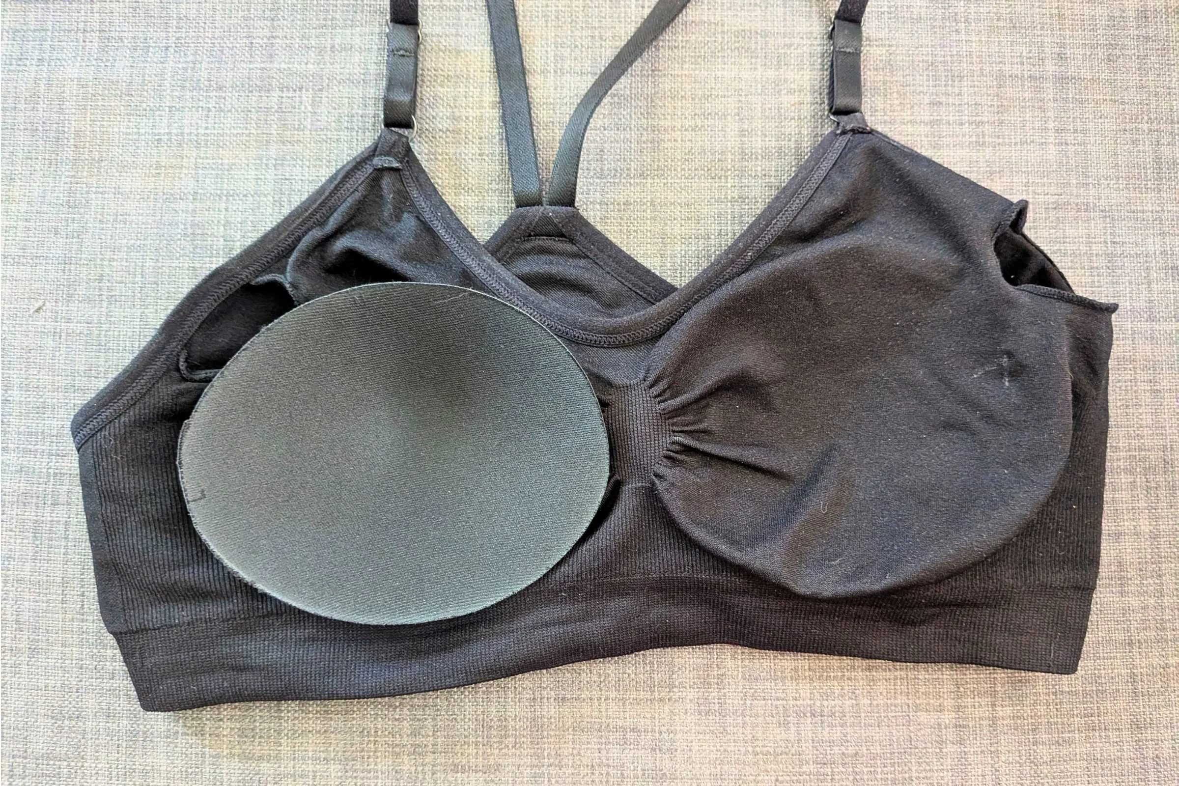 Close-up on removable inner cups on the Title Nine Wanna Sweat Racerback sports bra. Photo by Kate Hoch.