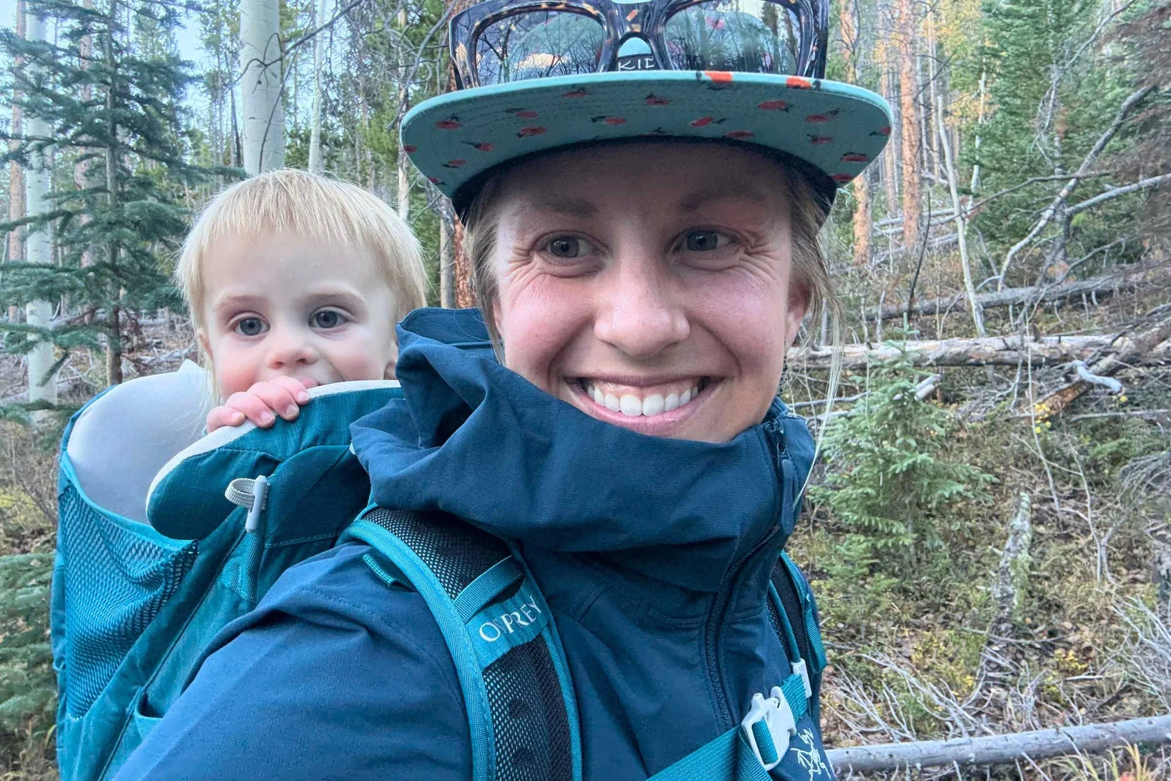 The author testing the Arc’teryx Gamma softshell on a fall hike with her son. Photo by Stasia Stockwell.