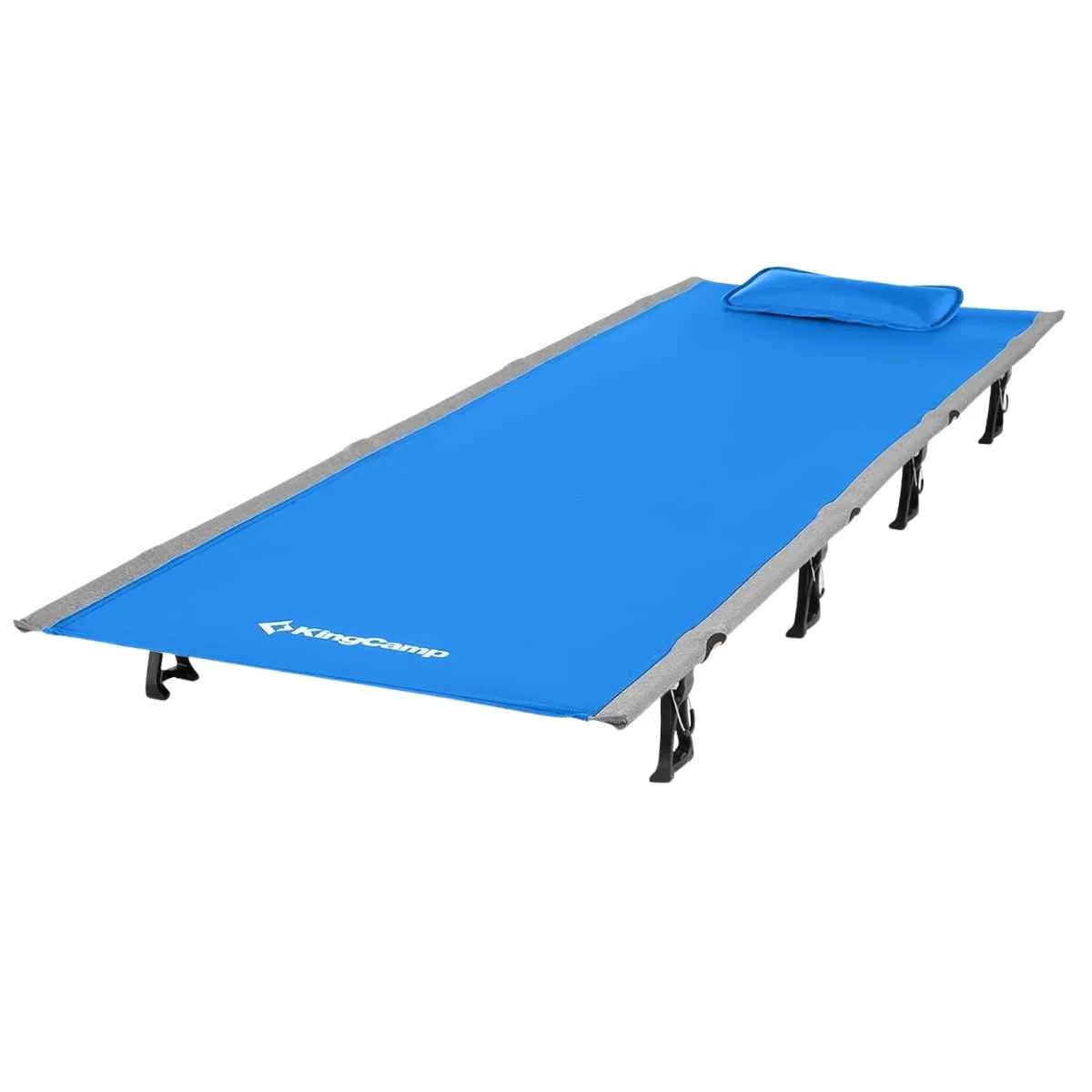 The KingCamp Cot in medium blue with grey accents.