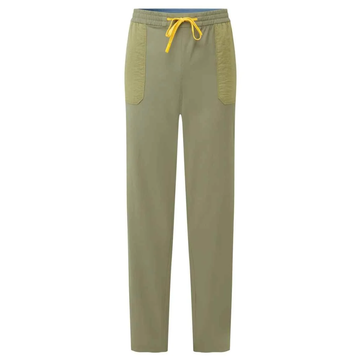 Sherpa Adventure Gear Tarcho Cargo Pants in medium green with yellow accents.