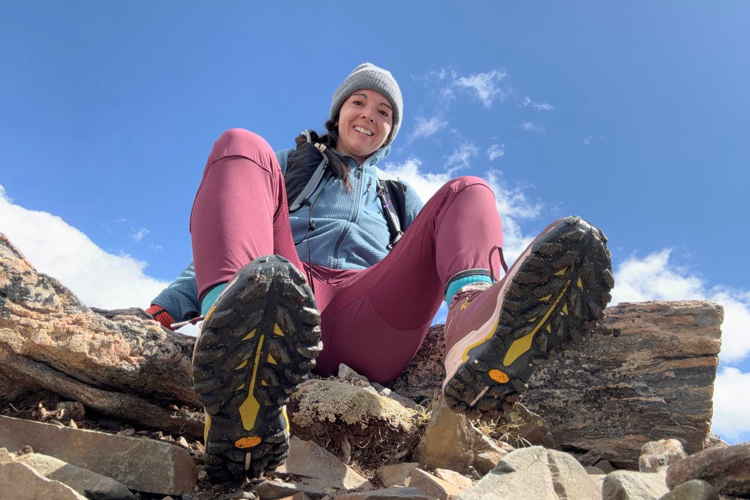 A closeup of the boot tread on the Oboz Katabatic RT Mid GTX hiking boots