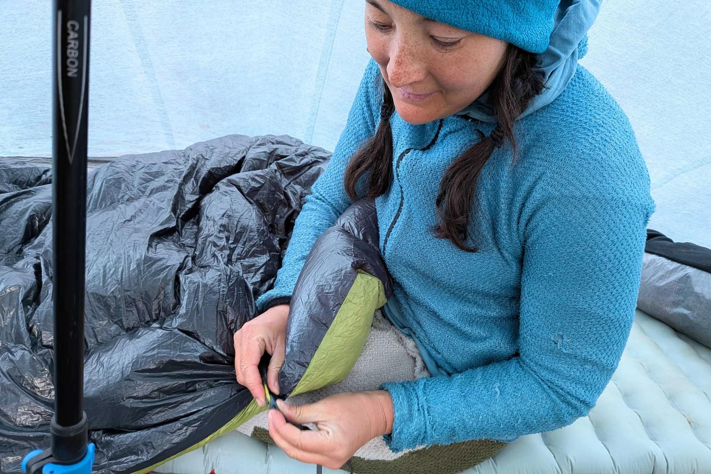 Clipping in to secure the NEMO Pulse to sleeping pad