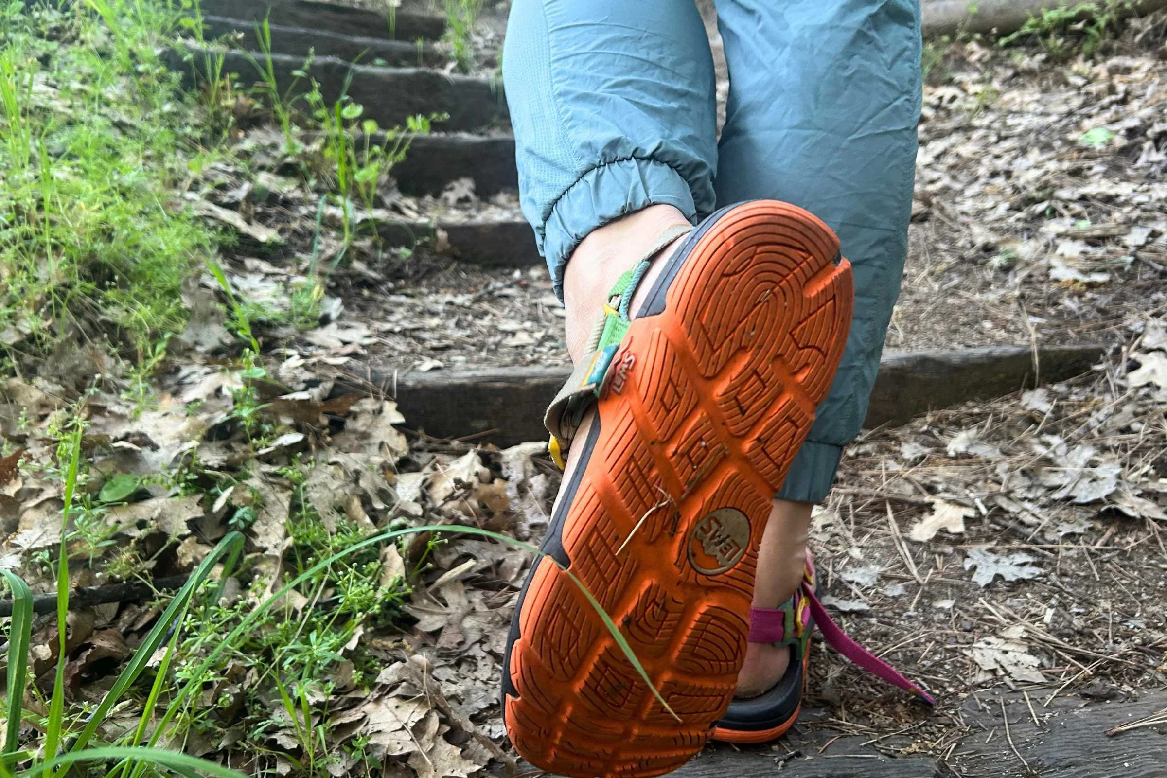Close-up of the outsole of the Lems Switchback Sandal Knit