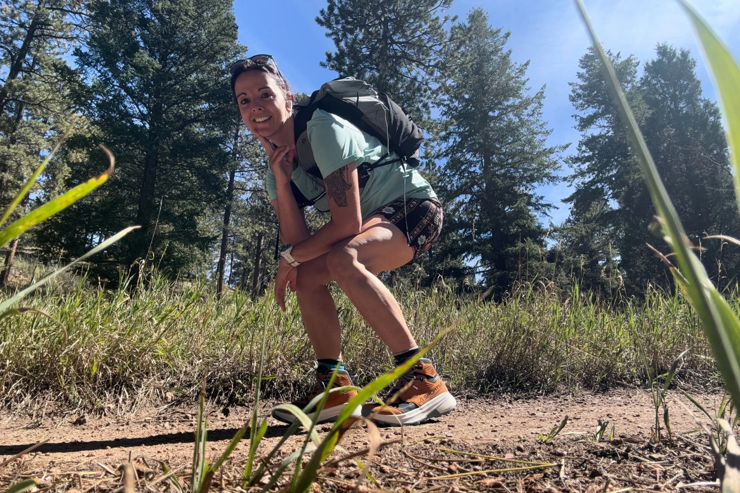The author, Mary Beth Skylis, wearing a pair of La Sportiva Prodigio Hike LT GTX hiking boots.