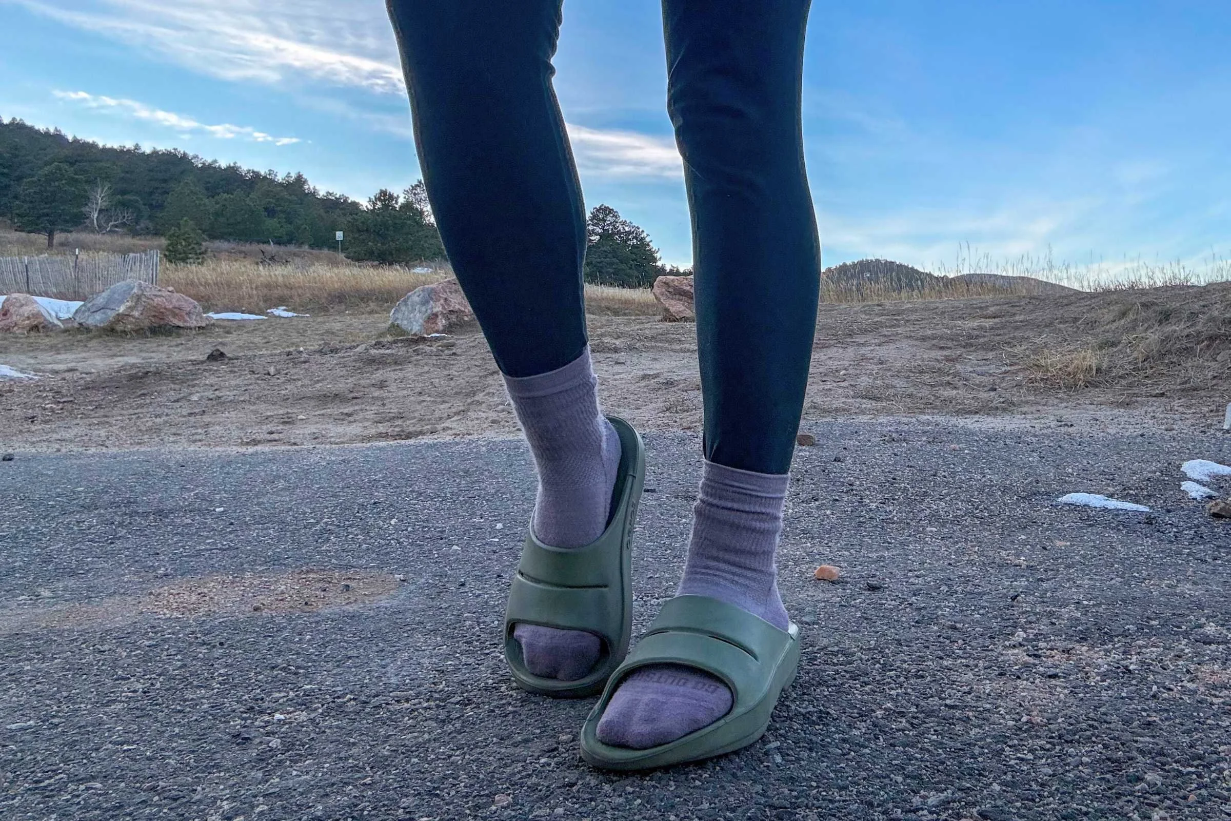 The OOFOS OOahh slides are super comfy after a run or hike.