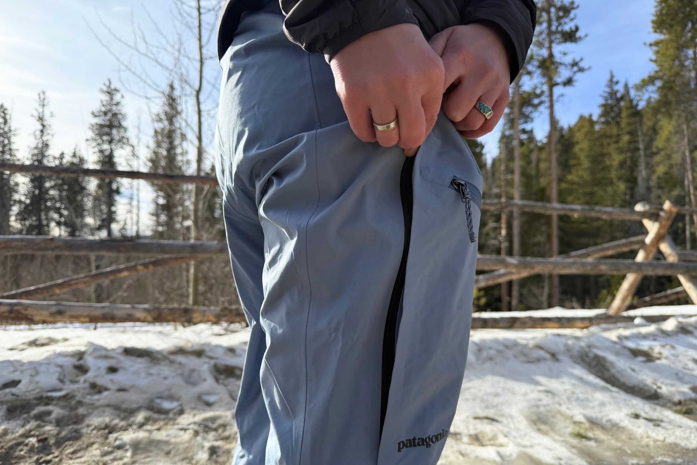 There are large thigh vents in the PowSlayer pants that are great for dumping heat when on the skin track. Photo by Jon Stockwell.