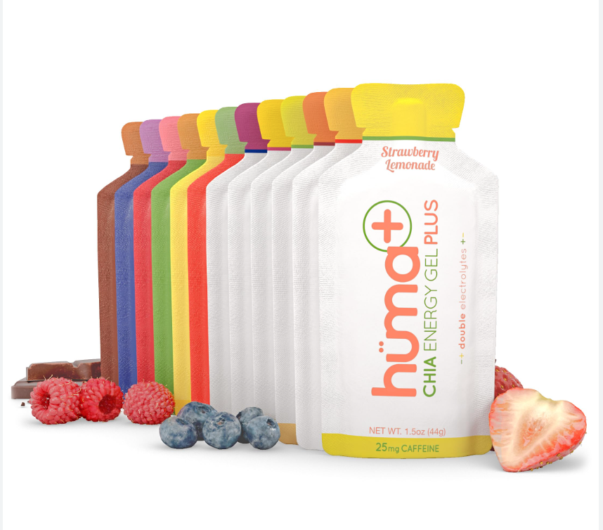 A picture of the various flavors of Hüma Plus gels