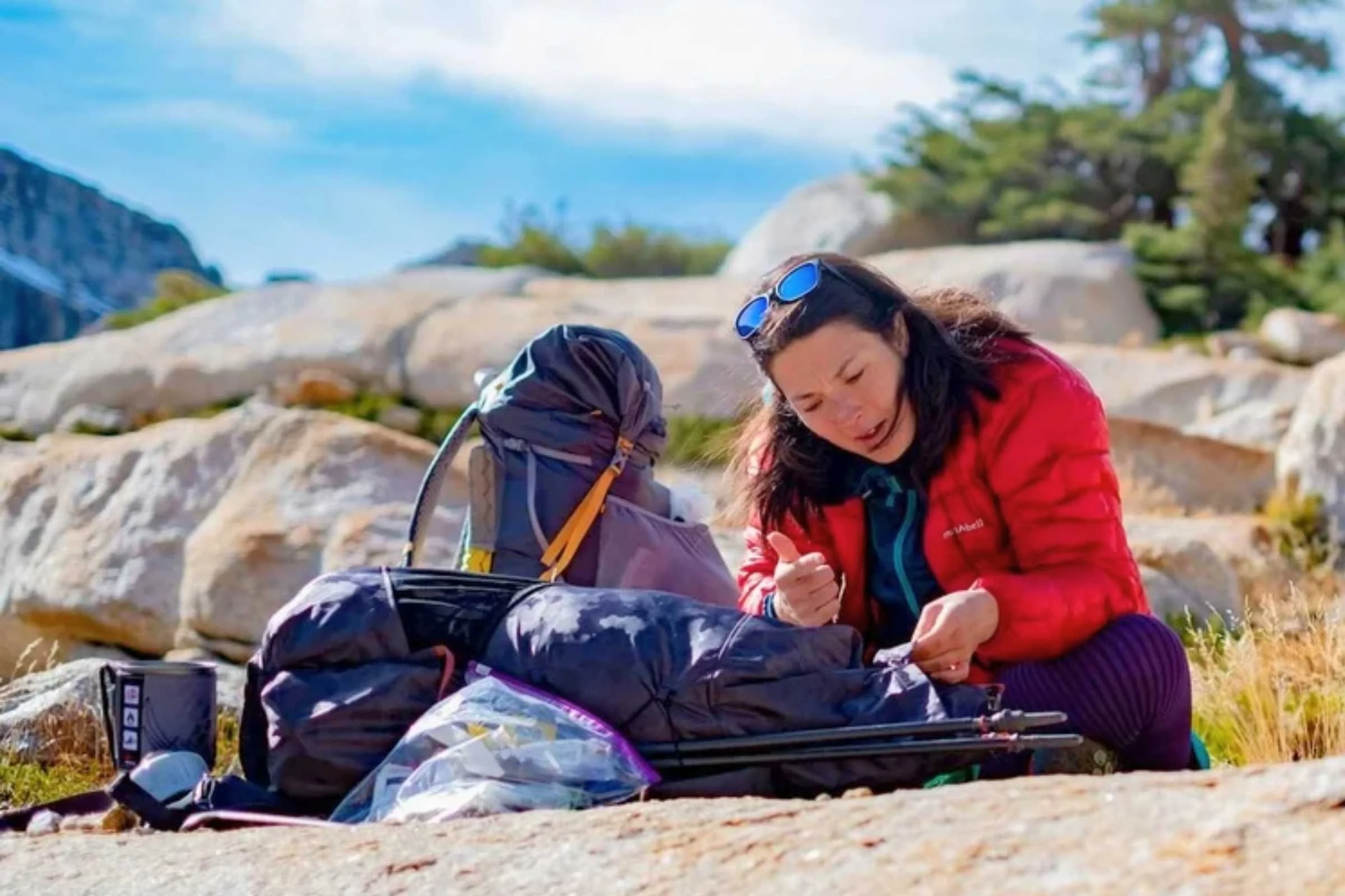 Person in Montbell Plasma with gear