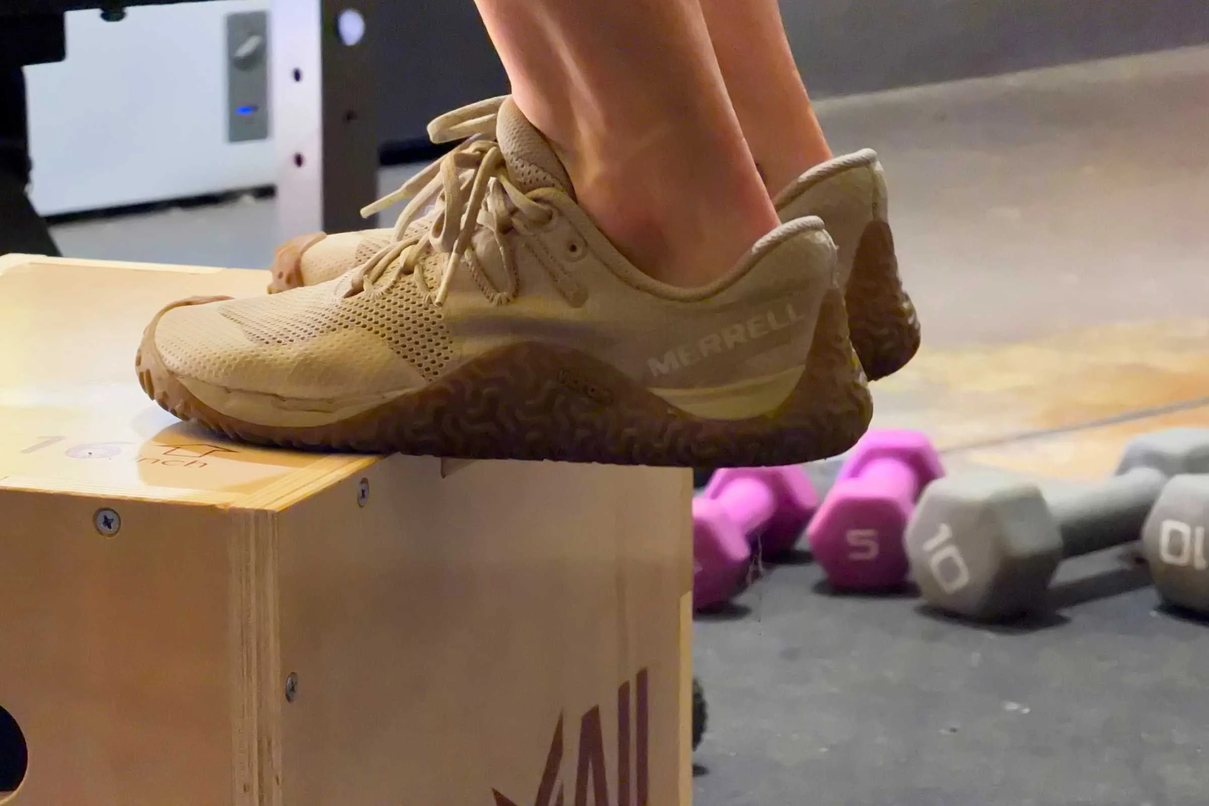 Wearing the Merrell Trail Glove 7 for box jumps. Photo courtesy Maggie Nichols