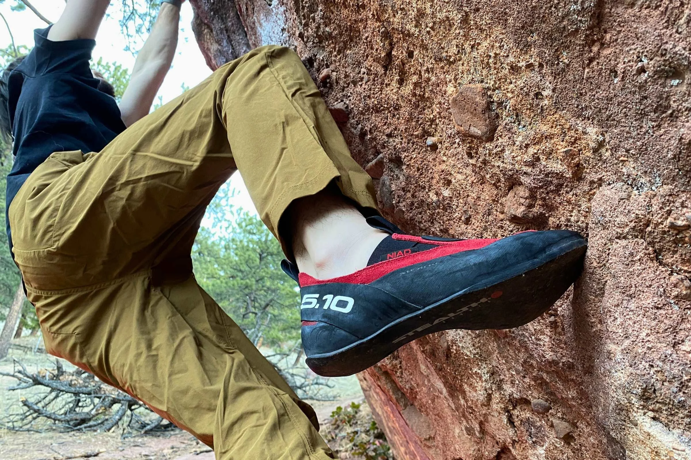 Climber wearing the Adidas Five Ten Naiad Moccassym