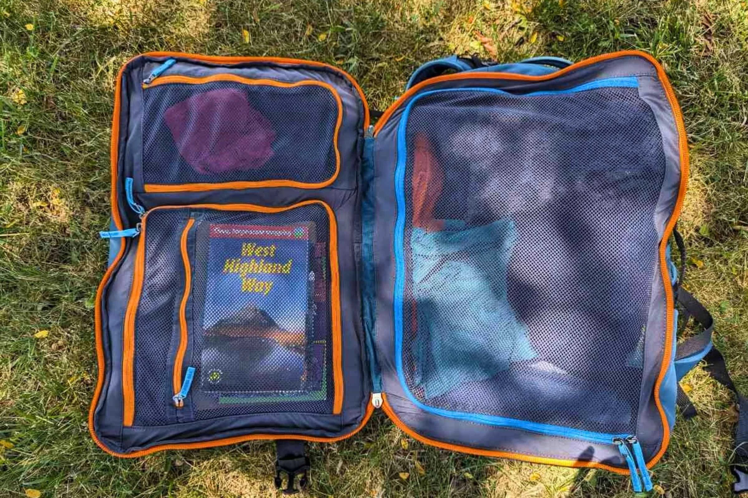 The inside organization of the Cotopaxi Allpa 42L Travel Pack