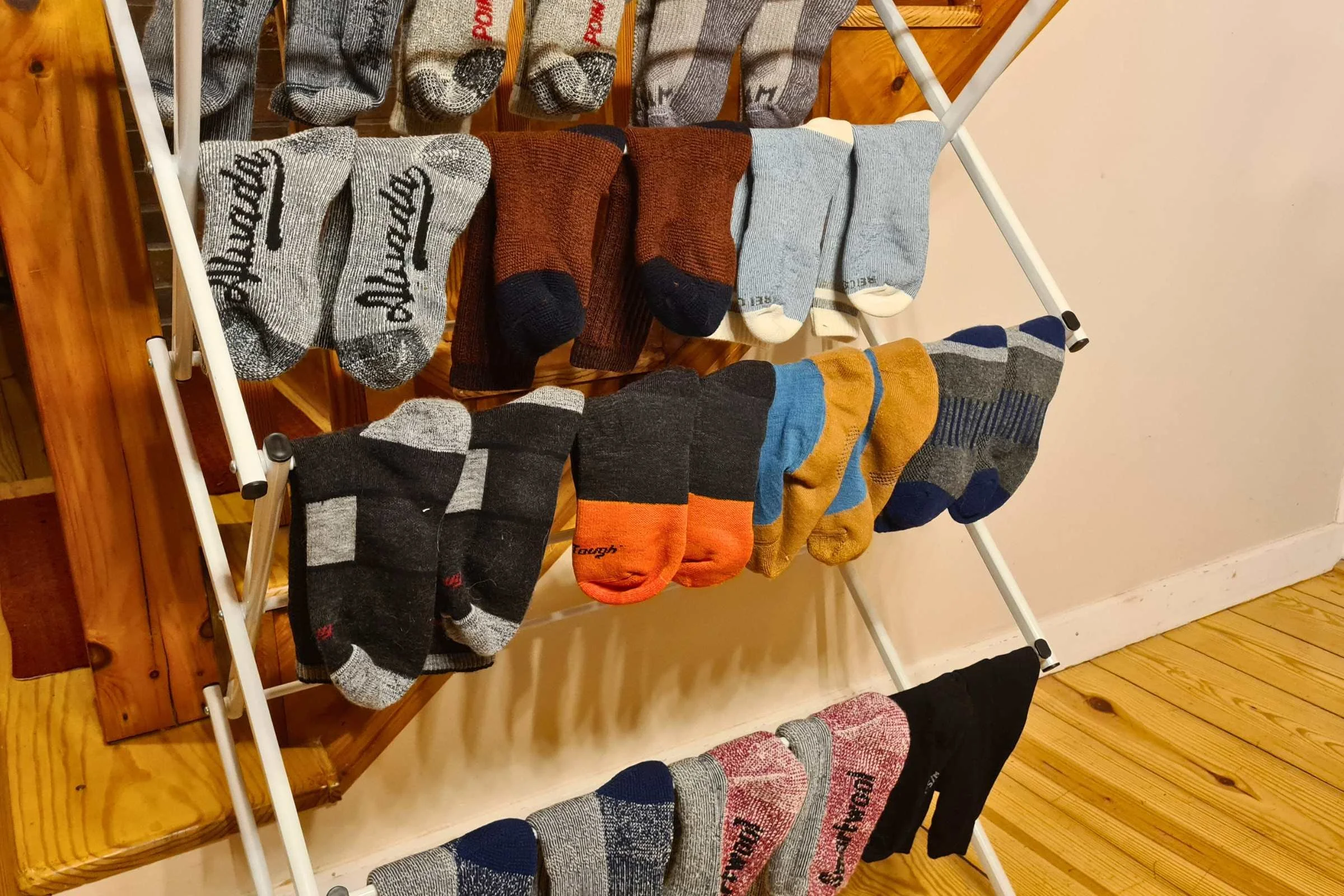 Socks drying on a rack