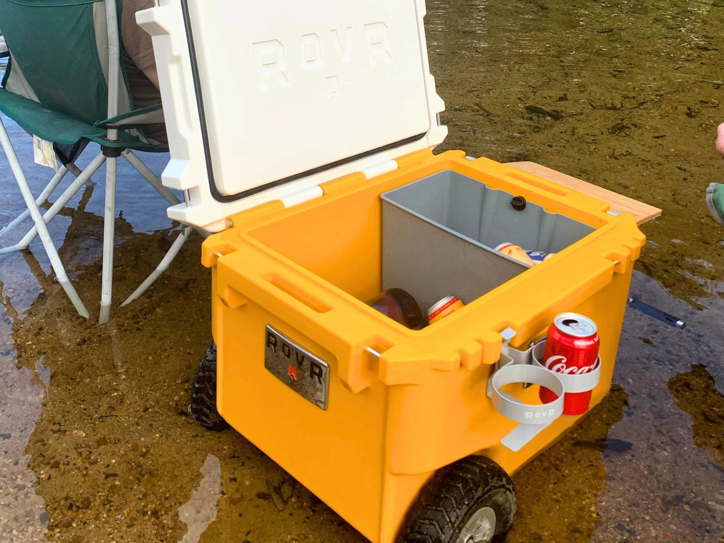 rovr rollr hardsided cooler opened up with compartments