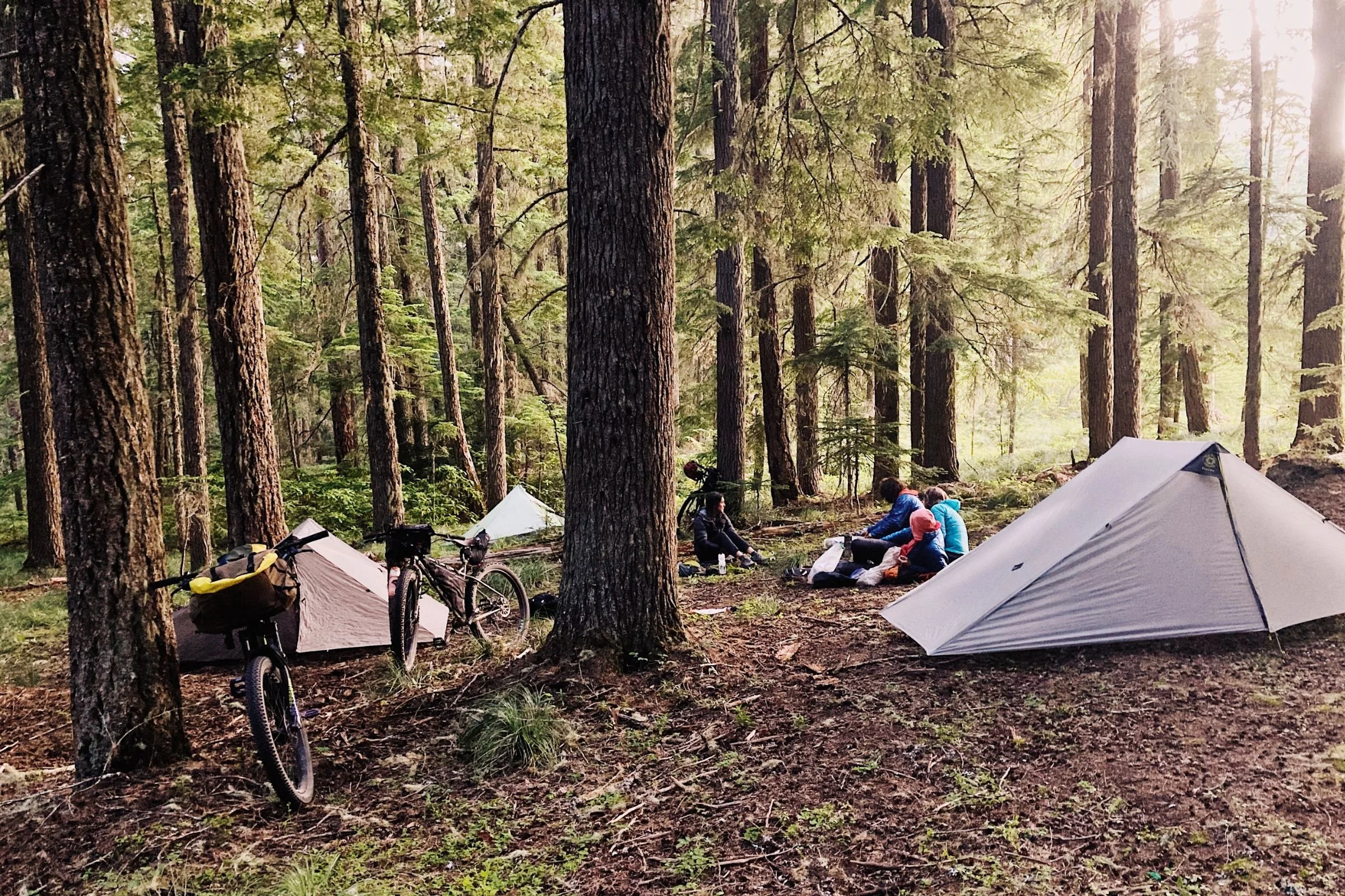 Camp on the first night of a bikepacking bike testing trip. Photo by Graham Hodge.