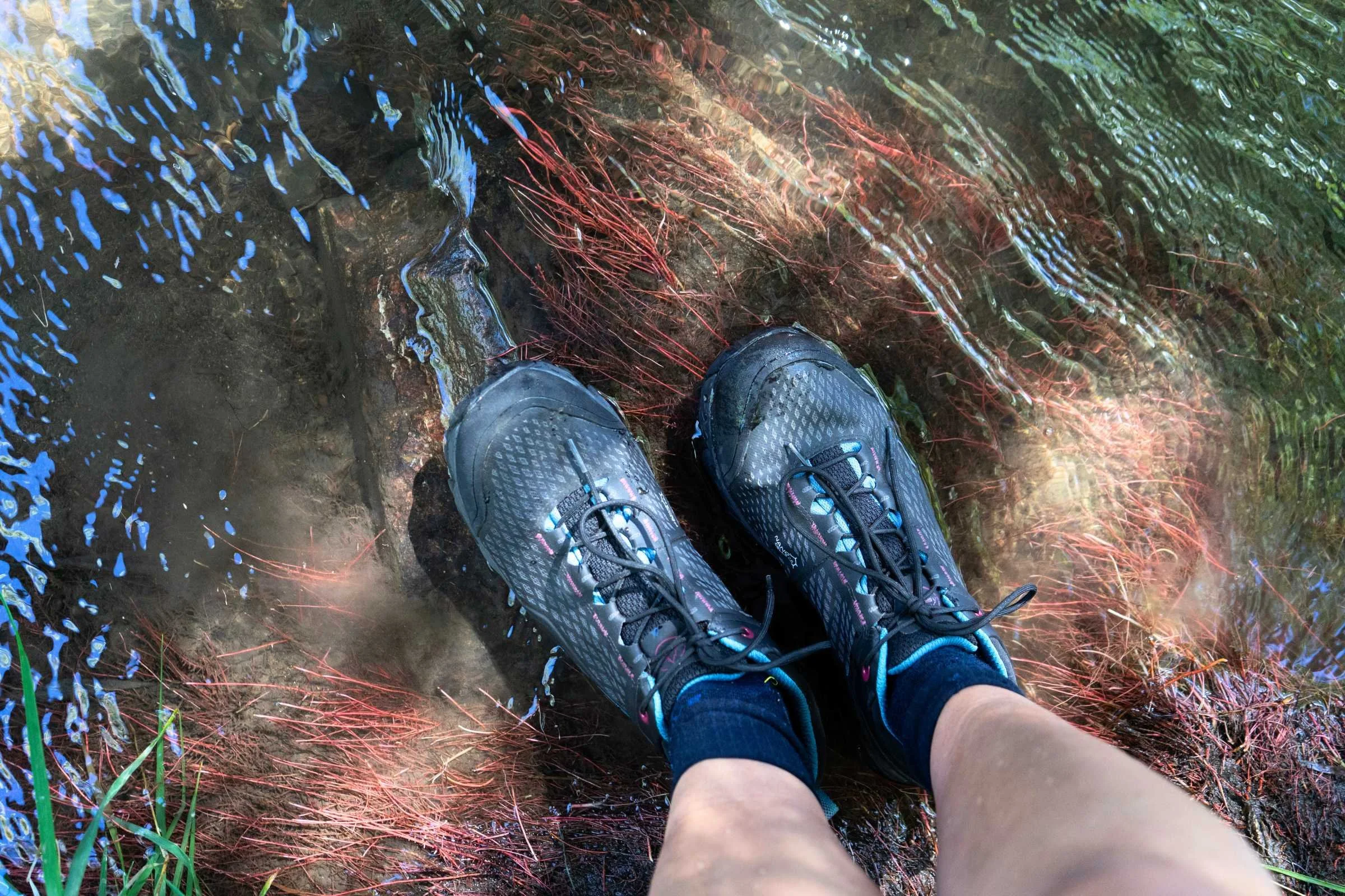 the La Sportiva X Ultra 5 GTX hiking boots in a stream.