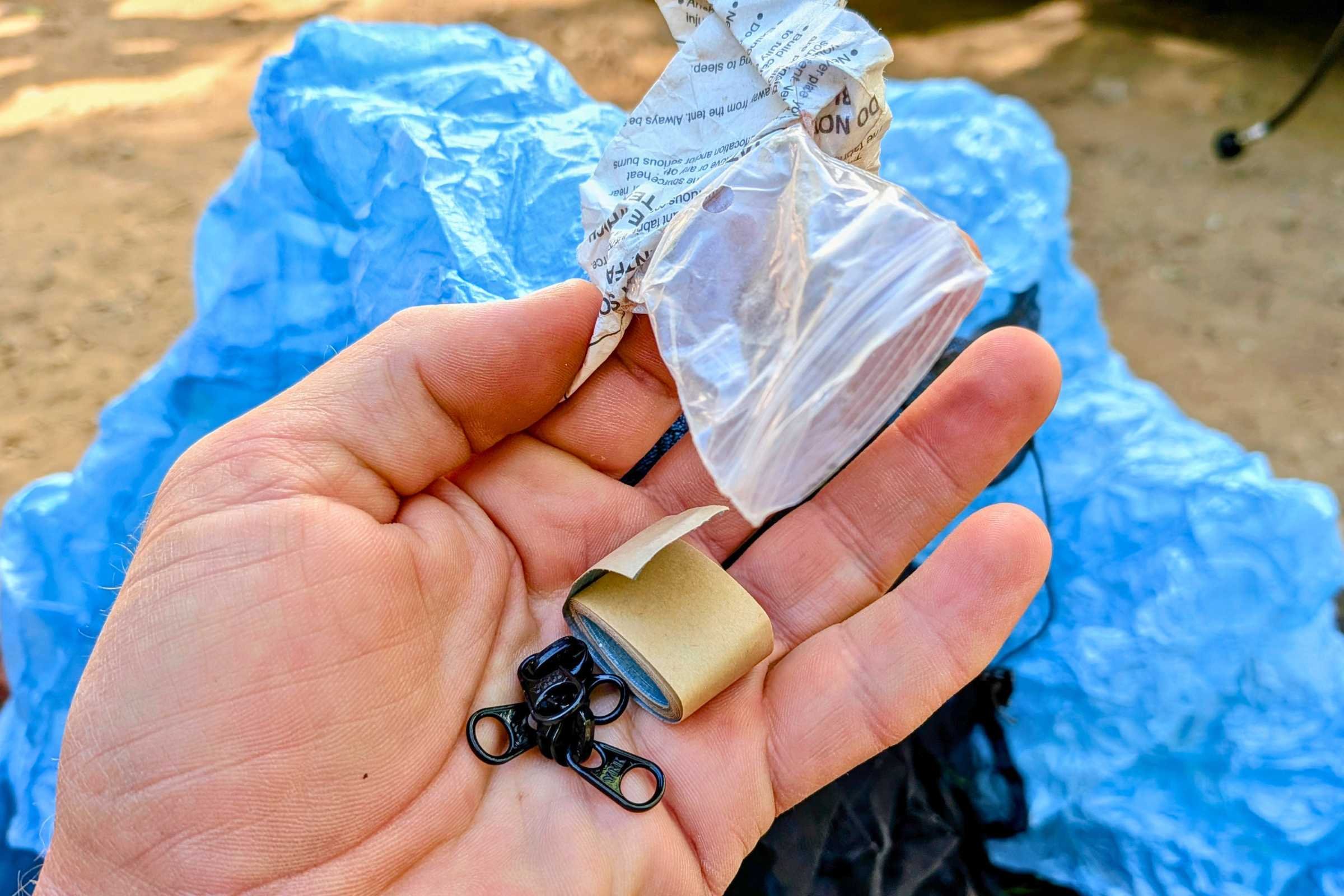Zpacks Hexamid Ultralight Tent comes with two spare zipper pulls and DCF repair tape
