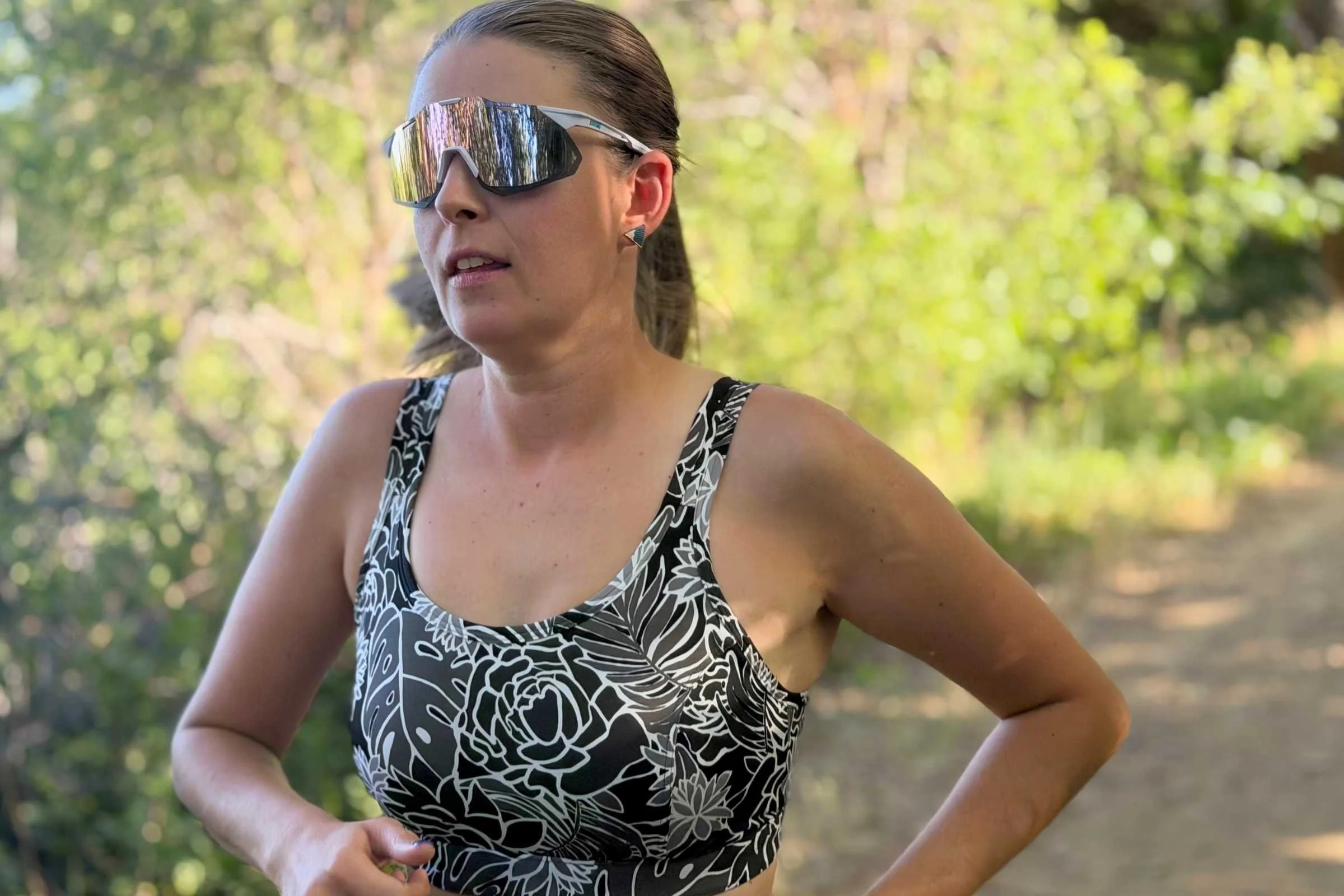To test sports bras, we road ran and trail ran in every sports bra to compare support and lateral movement. Photo by Mary Murphy.