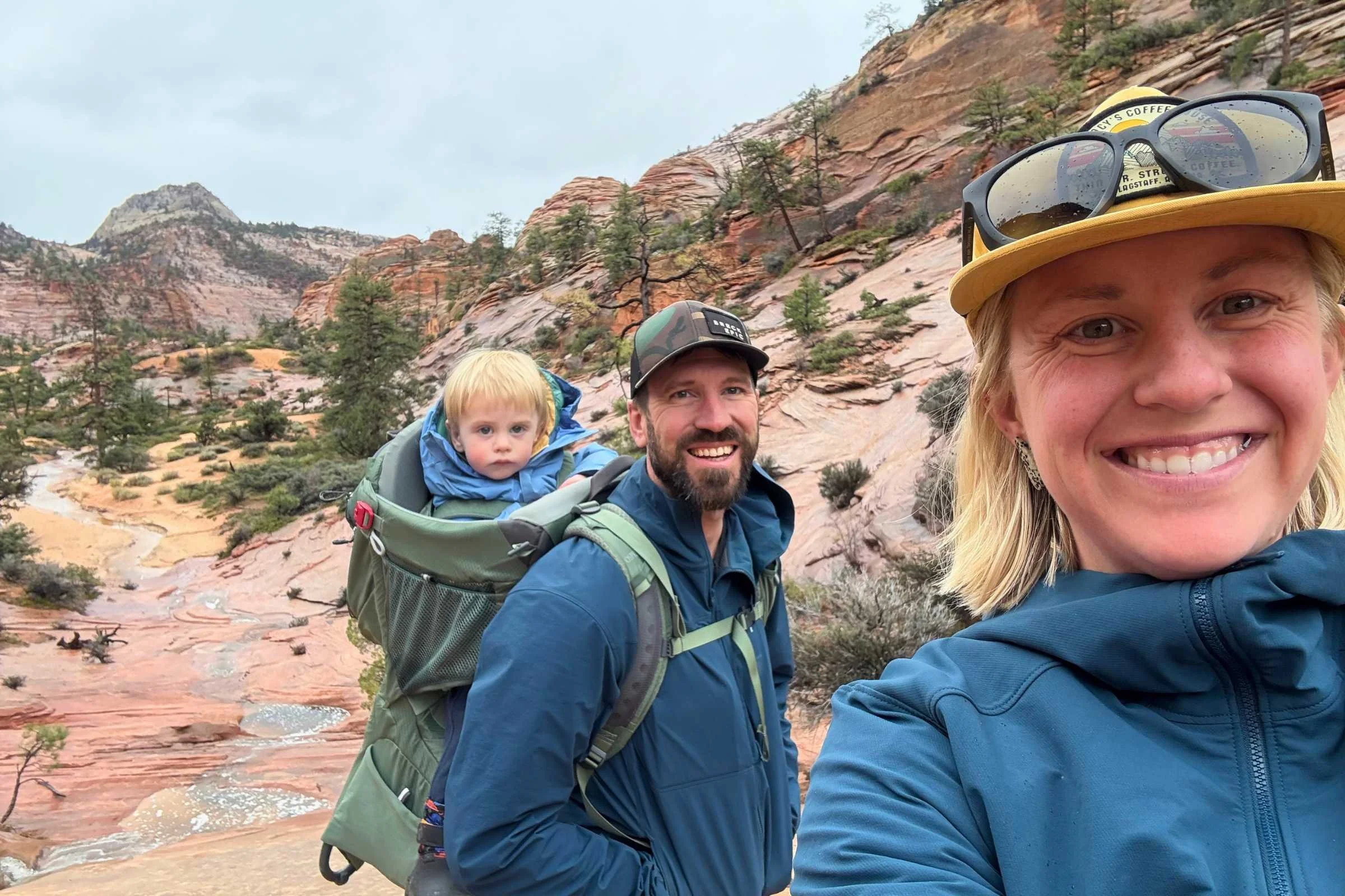 The author and her husband testing the women’s and men’s Gamma softshells on a fall hike in southern Utah. Photo by Stasia Stockwell.