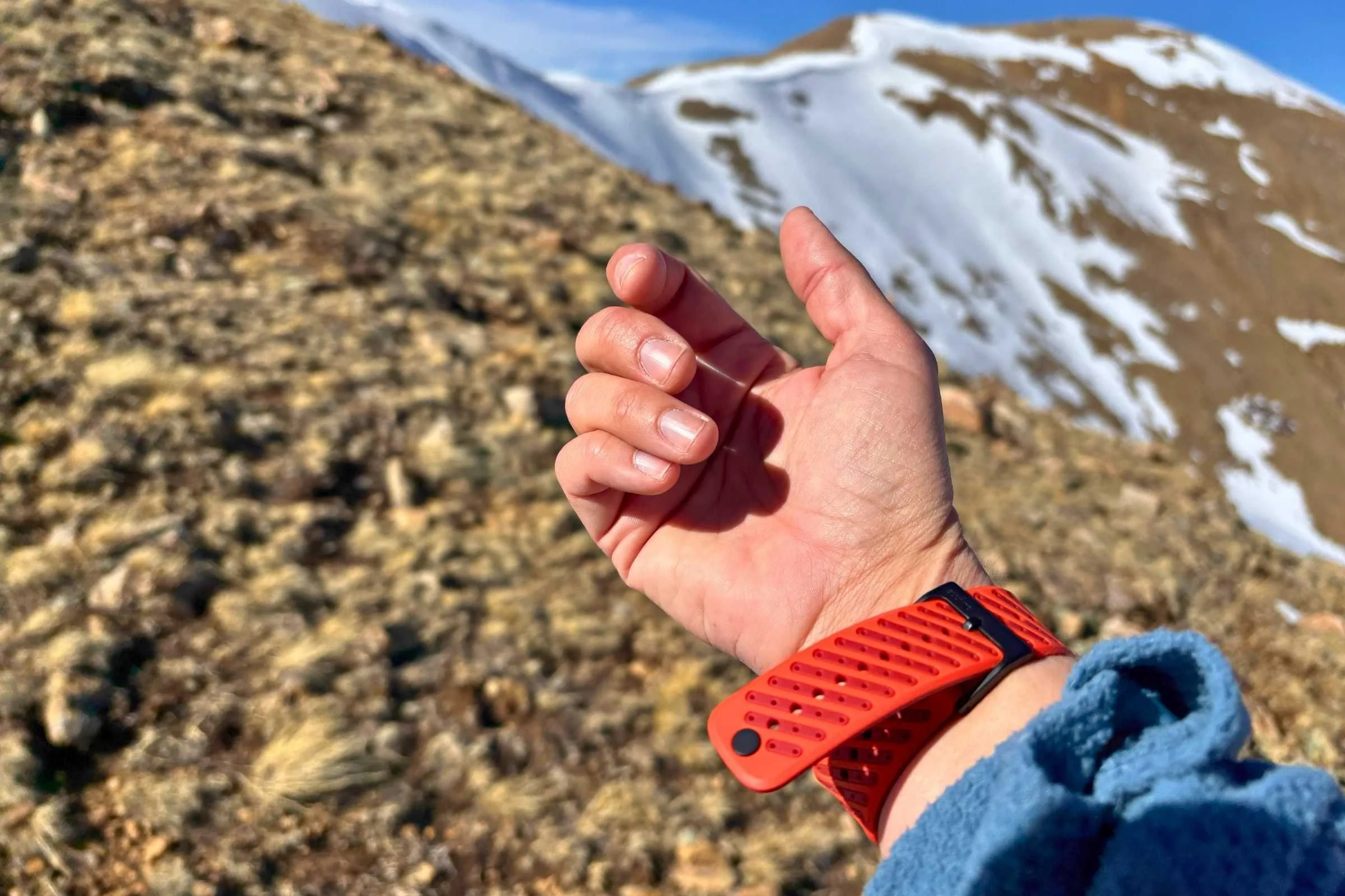 The clasp of the Suunto Race 2 watch coming undone while on a hike in Colorado.