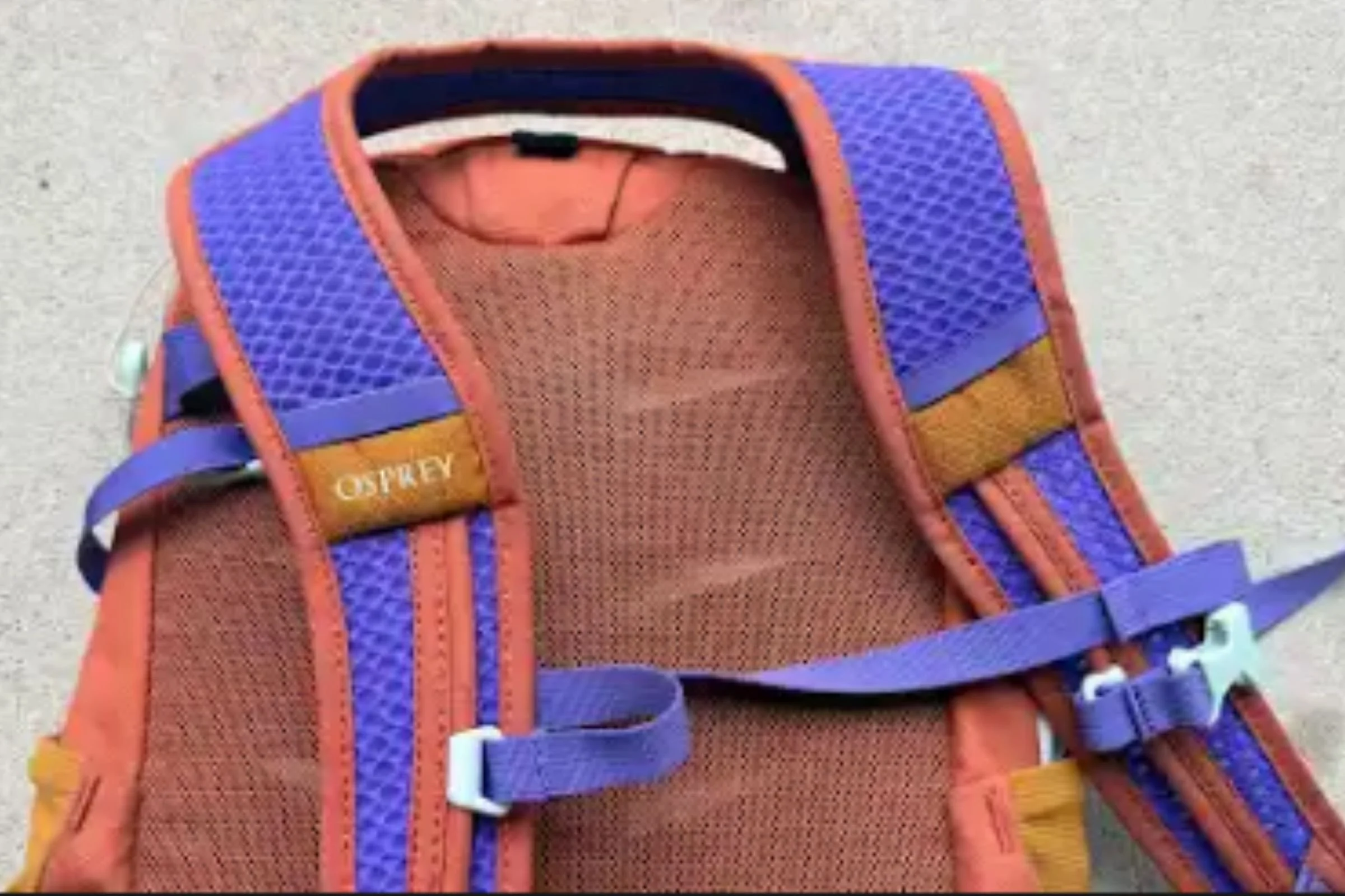 A closeup of the Osprey Daylite's shoulder and sternum straps.
