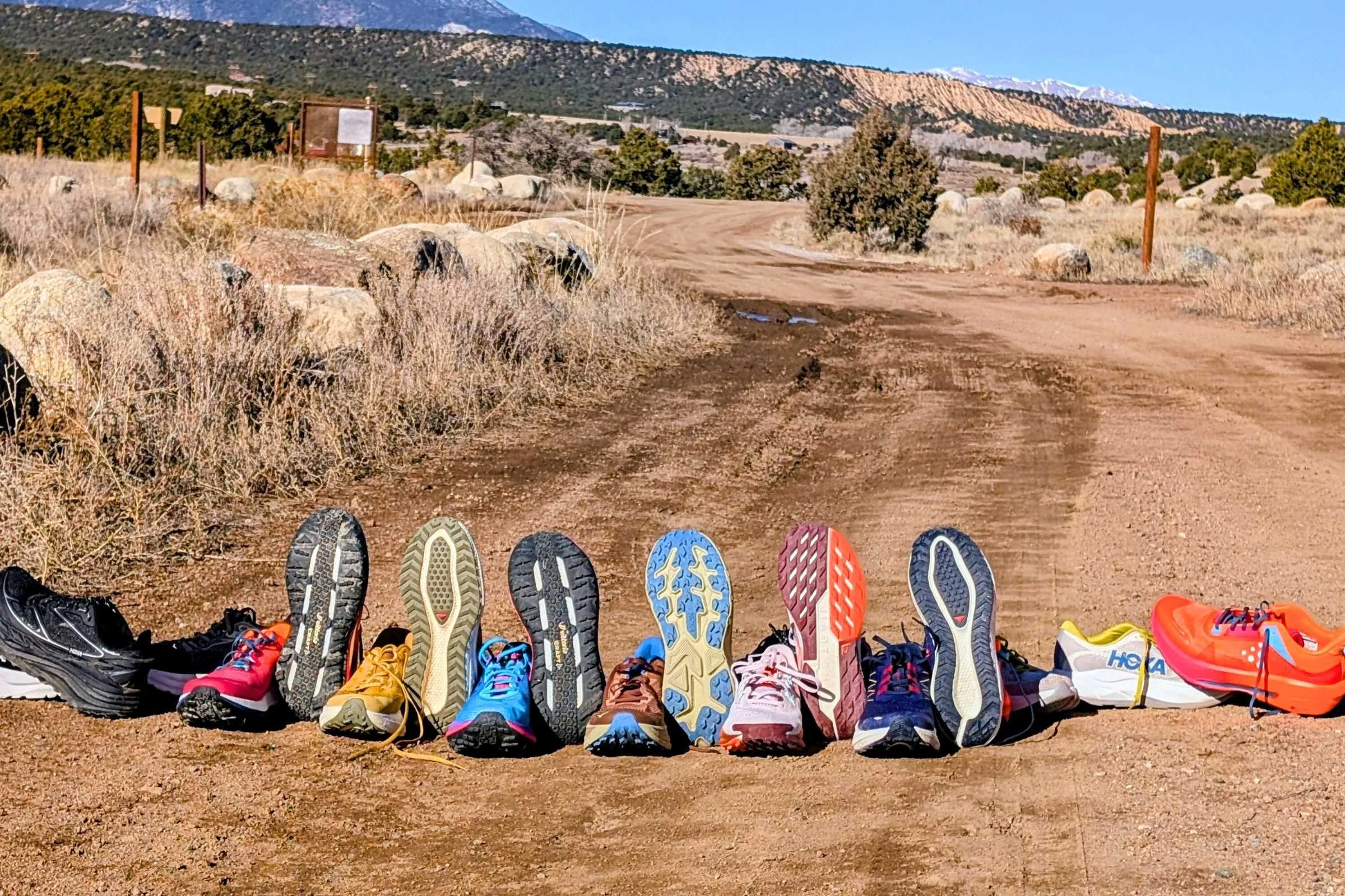 A group shot of all the gravel running shoes we tested.
