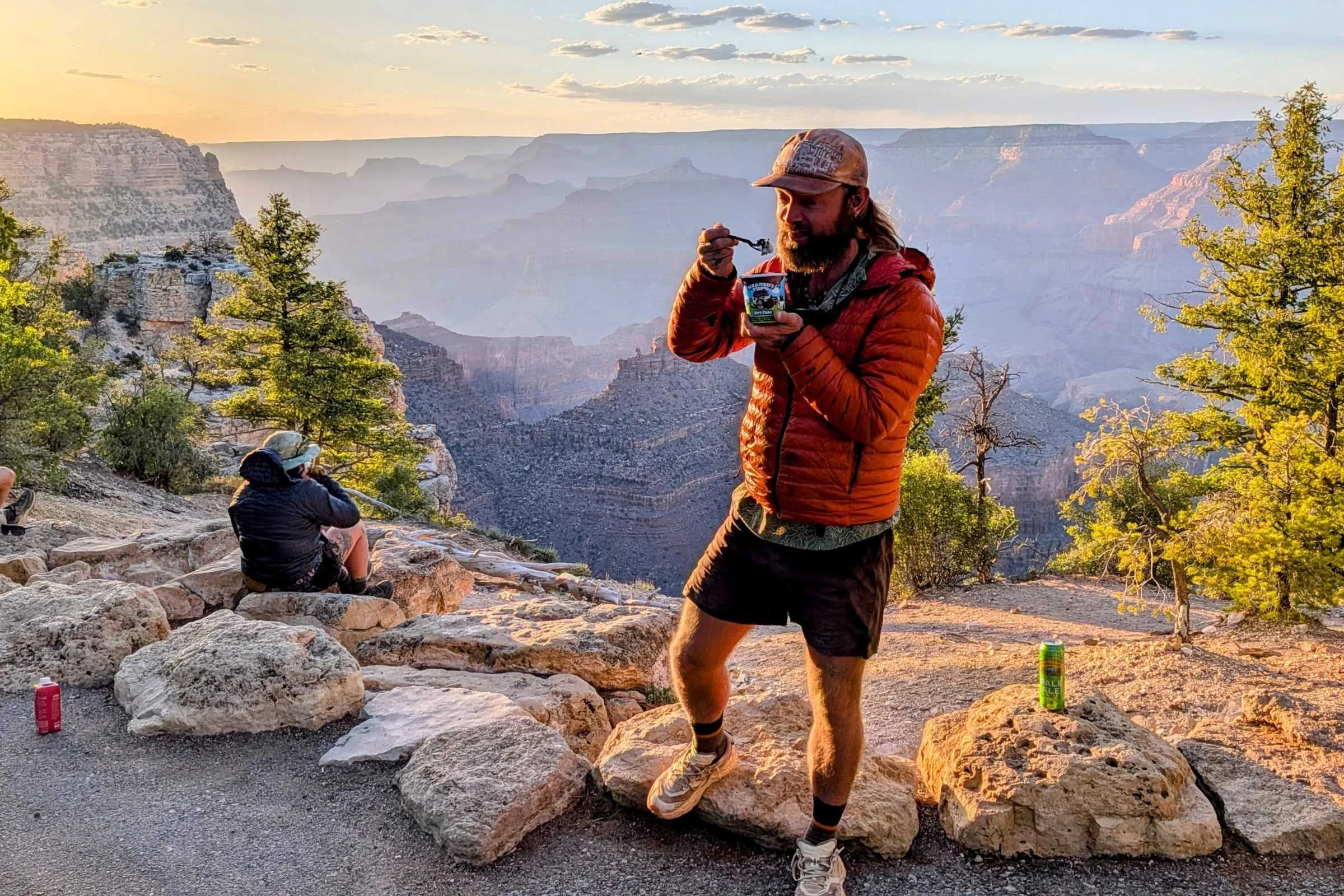 author Sam Schild enjoys ice cream at a canyon overlook