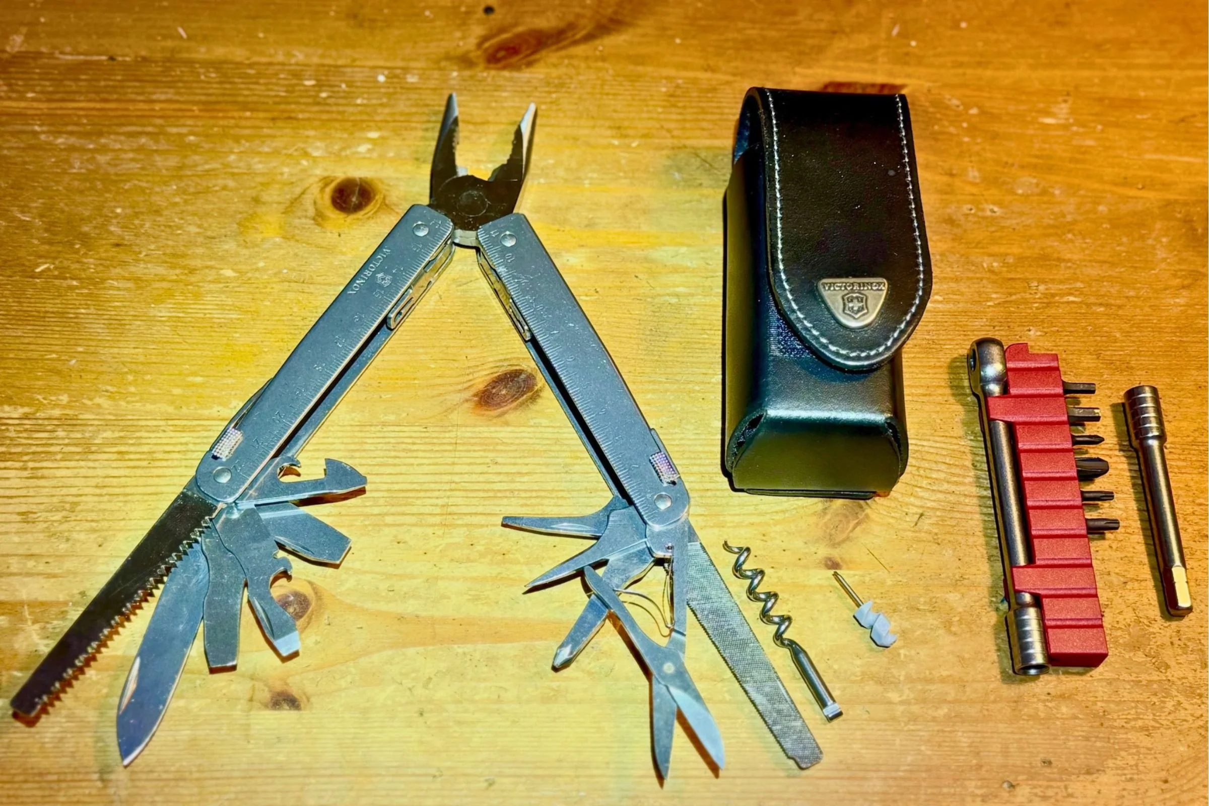 The Victorinox Swiss Tool X Plus Ratchet with all tools displayed. Courtesy Chris Meehan