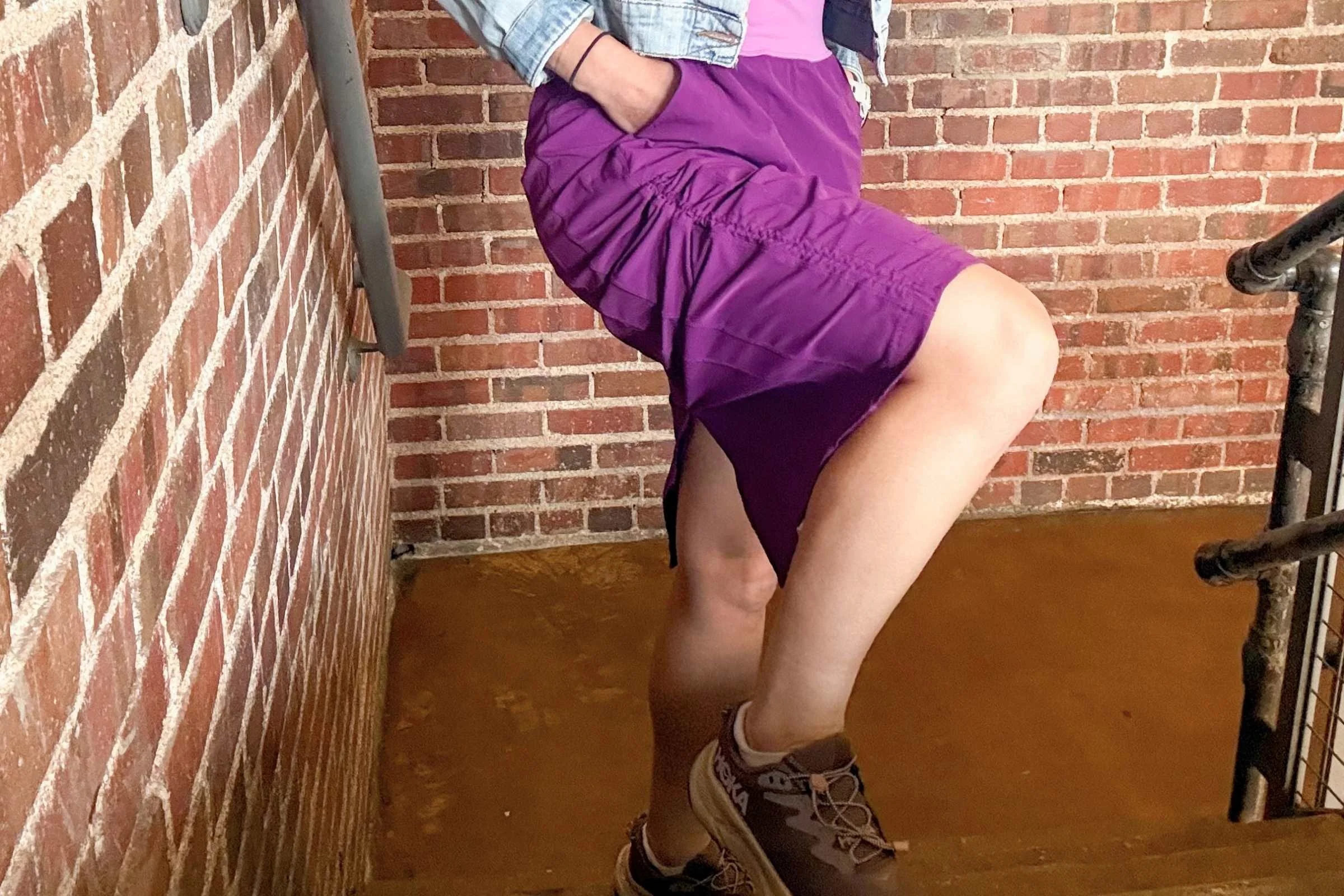 Cinching up the hem on the Title Nine Limitless Midi Dress helps to make it easier walking up the stairs.