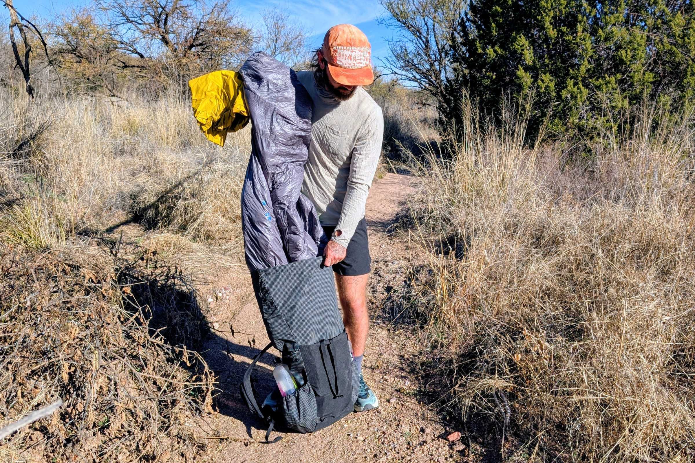 Setting up camp in a wash for the night.