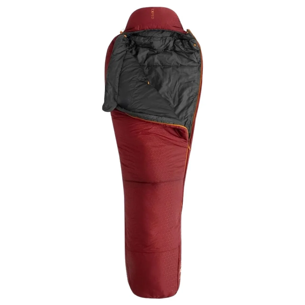 The Exped DeepSleep in red with grey lining.