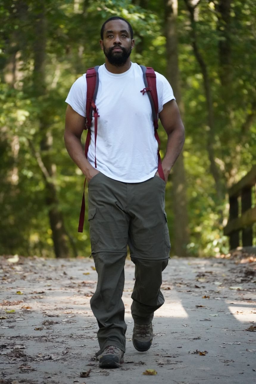 The author hiking in the Kuhl Renegade pants