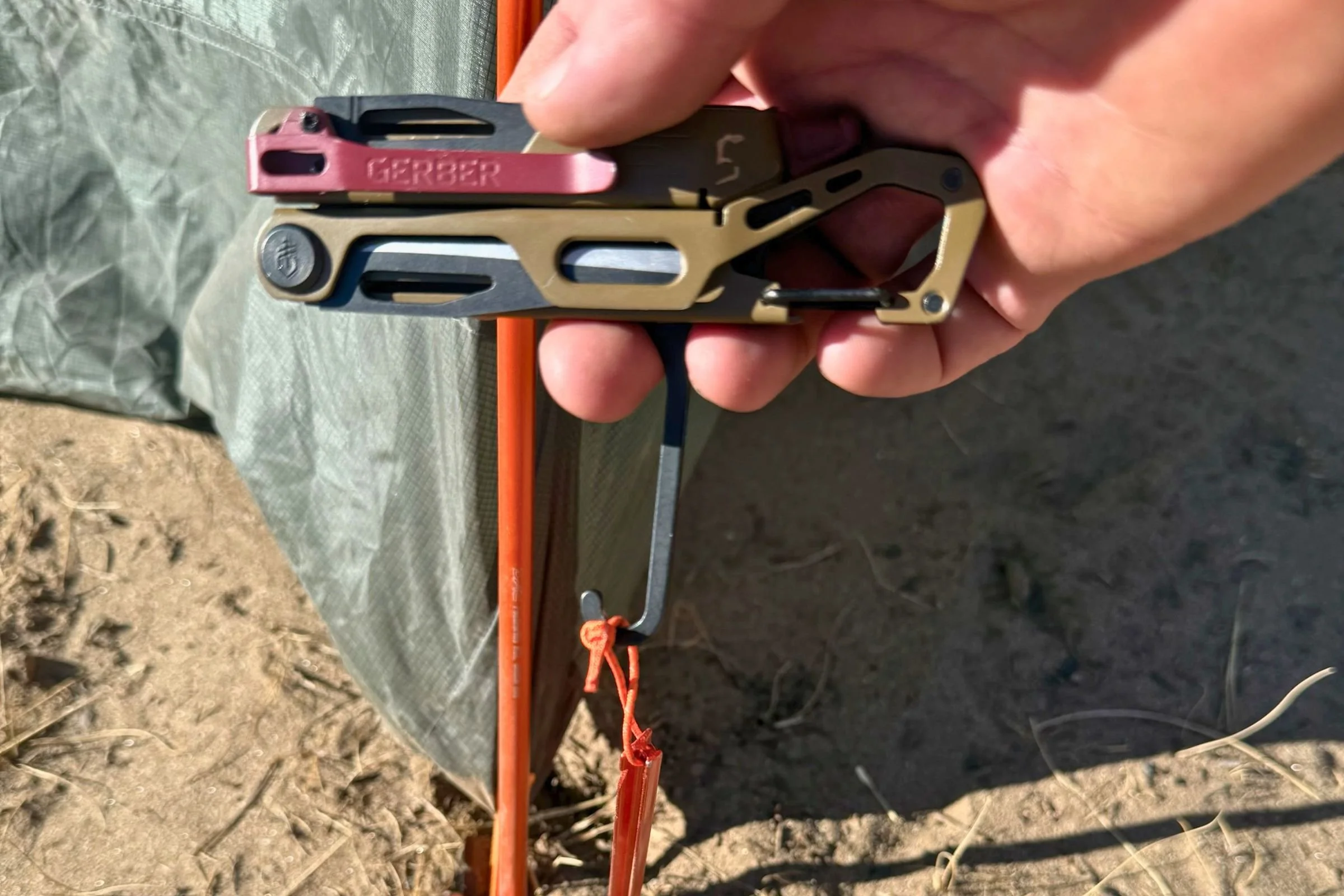 Using the stake puller on the Gerber Stakeout Spark. Courtesy Chris Meehan