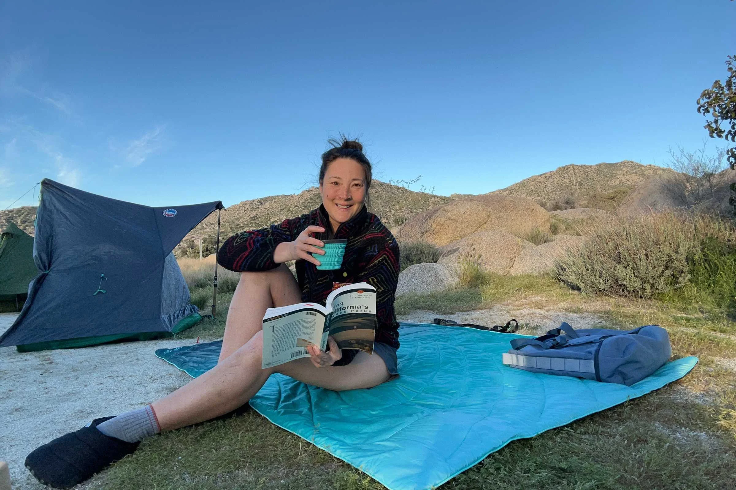 Car camping in Anza Borrego with the Big Agnes String Ridge VST tent in the background.