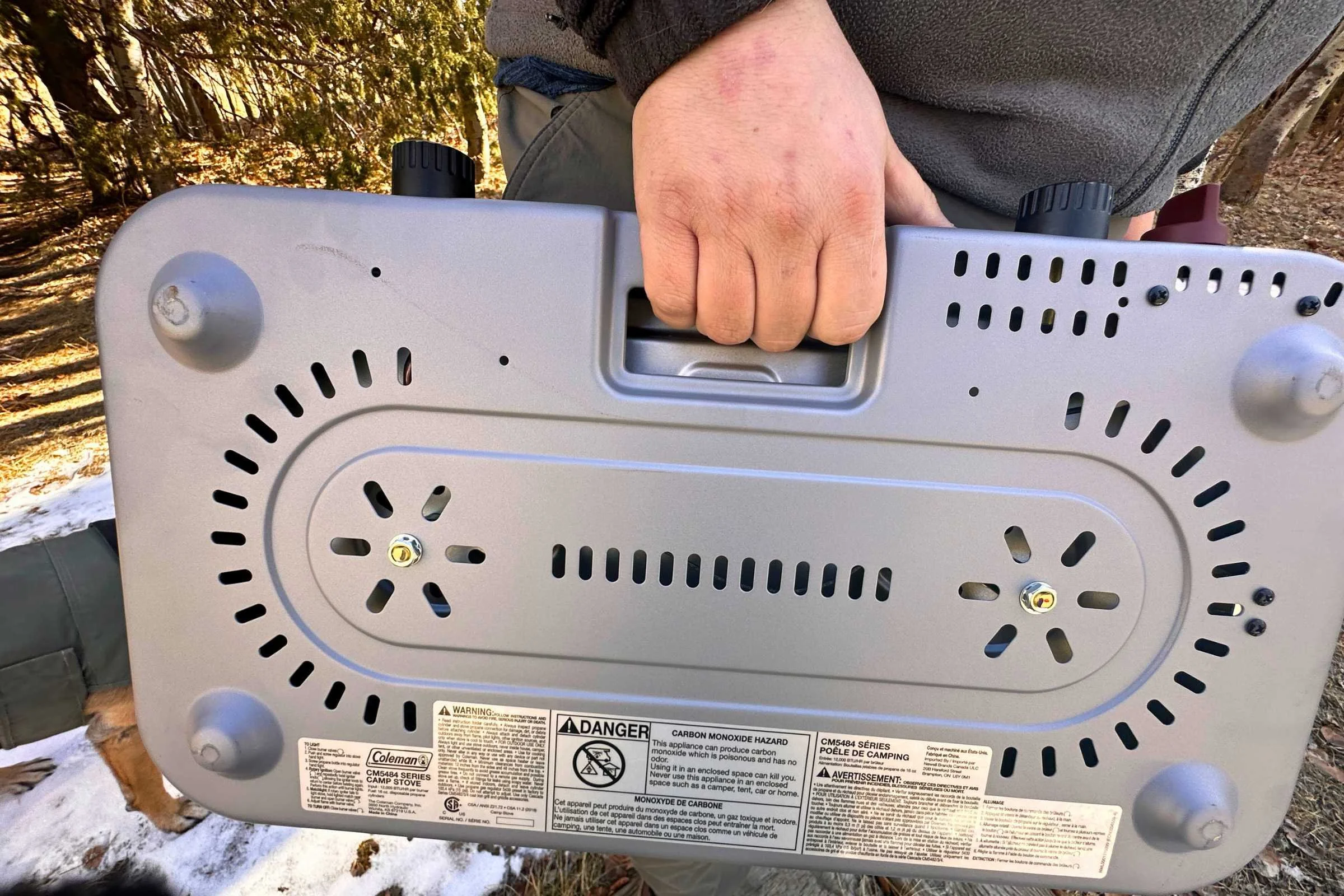 Recessed carrying handle on Coleman Cascade stove