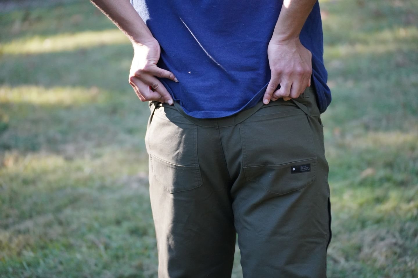 Close-up of the rear pockets of the Black Diamond Spire men's hiking pants