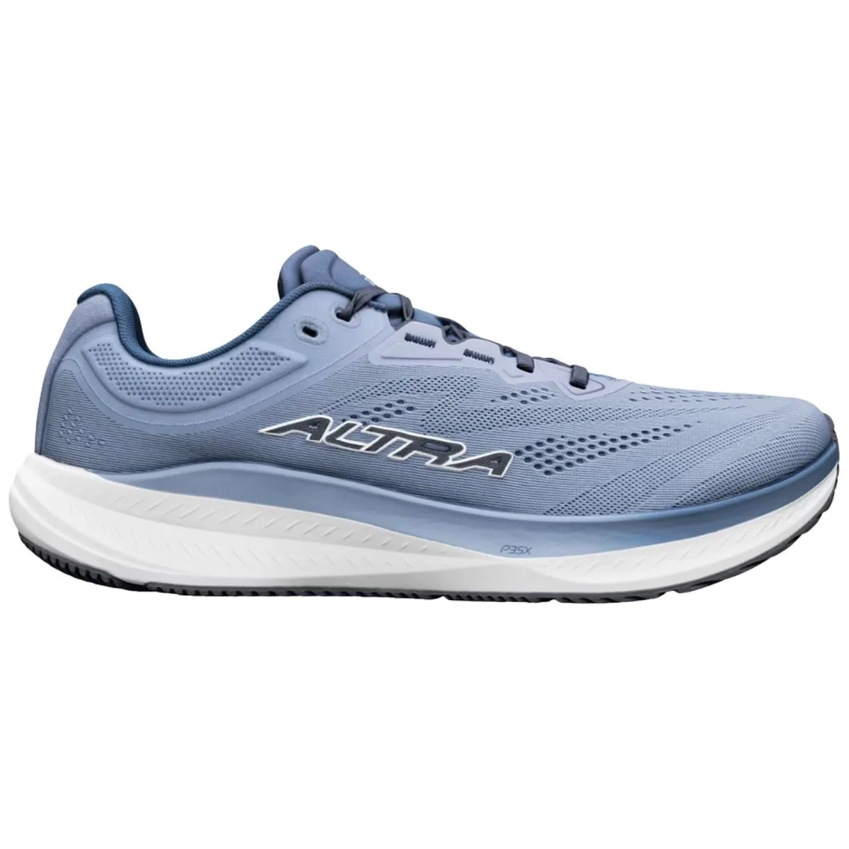 The Altra Torin 9 in medium blue with a white midsole and black sole.