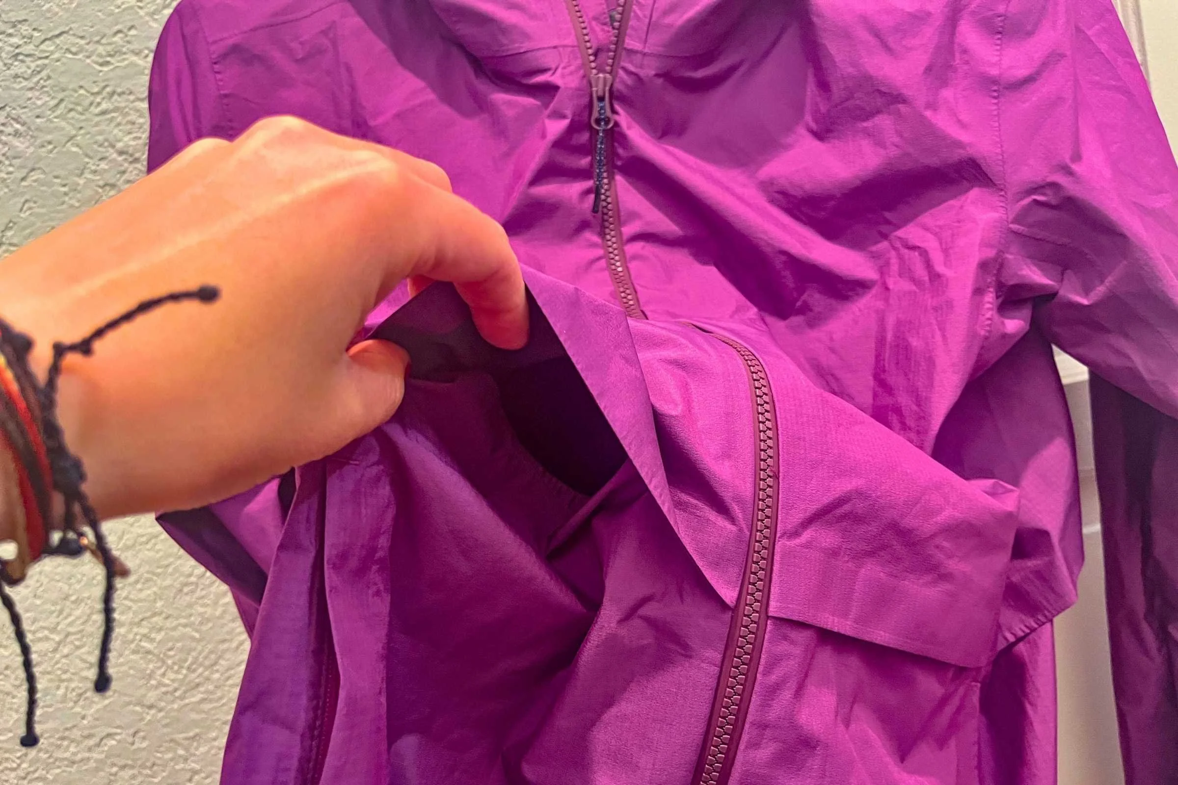 Venting on the Janji Rainrunner jacket are much larger air holes.